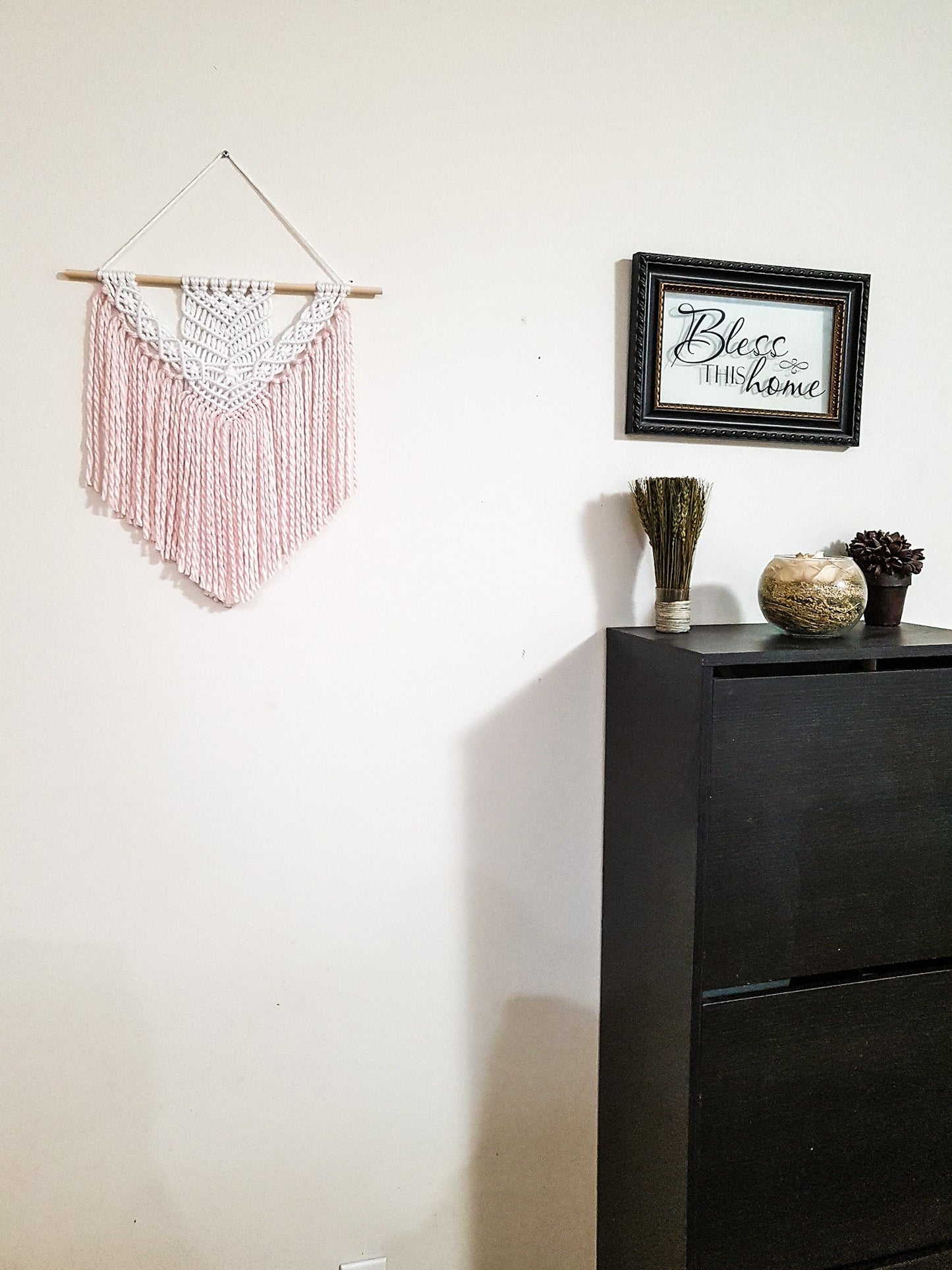 Handmade Pink and White Macrame Wall Hanging, Two Options: Cotton Rope and Yarn