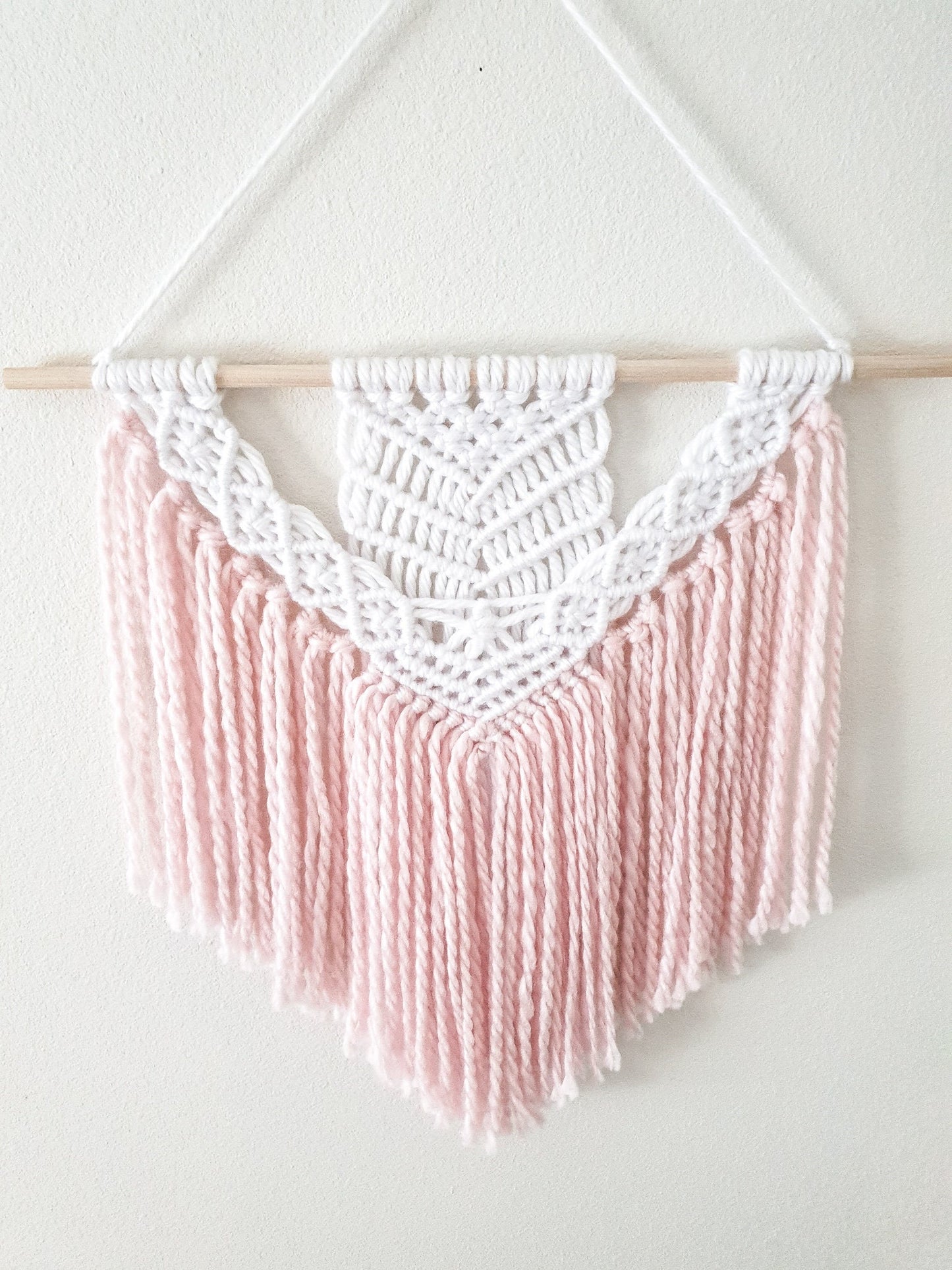 Handmade Pink and White Macrame Wall Hanging, Two Options: Cotton Rope and Yarn