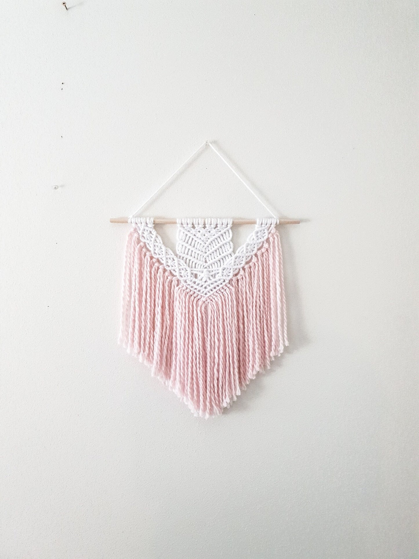 Handmade Pink and White Macrame Wall Hanging, Two Options: Cotton Rope and Yarn
