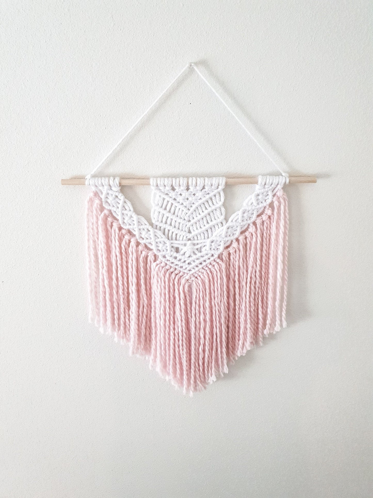 Handmade Pink and White Macrame Wall Hanging, Two Options: Cotton Rope and Yarn