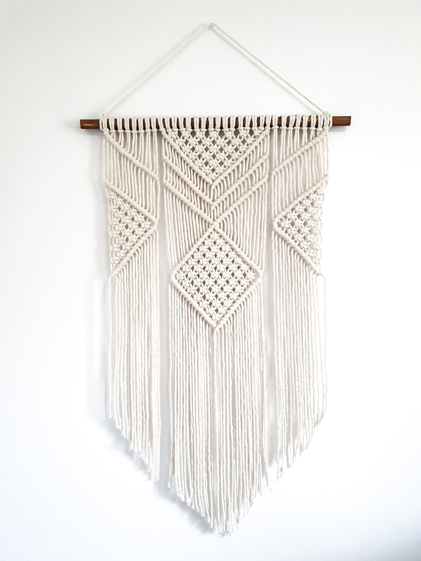 Handmade Macrame Wall Hanging - 3 Foot Length, Cotton Rope, Boho Chic Farmhouse Decor for Bedroom, Dorm Room, Living Room, High Quality