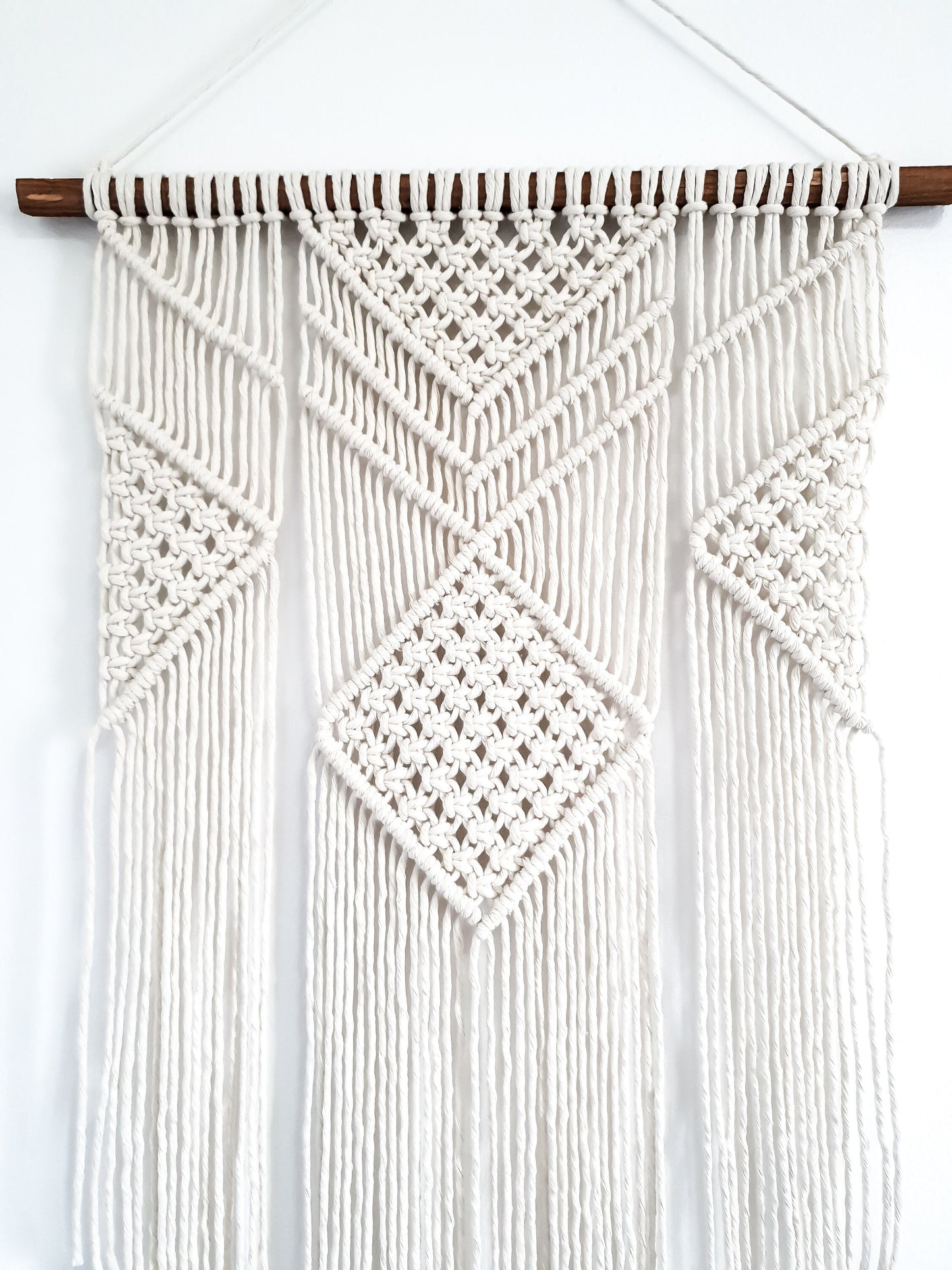 Handmade Macrame Wall Hanging - 3 Foot Length, Cotton Rope, Boho Chic Farmhouse Decor for Bedroom, Dorm Room, Living Room, High Quality