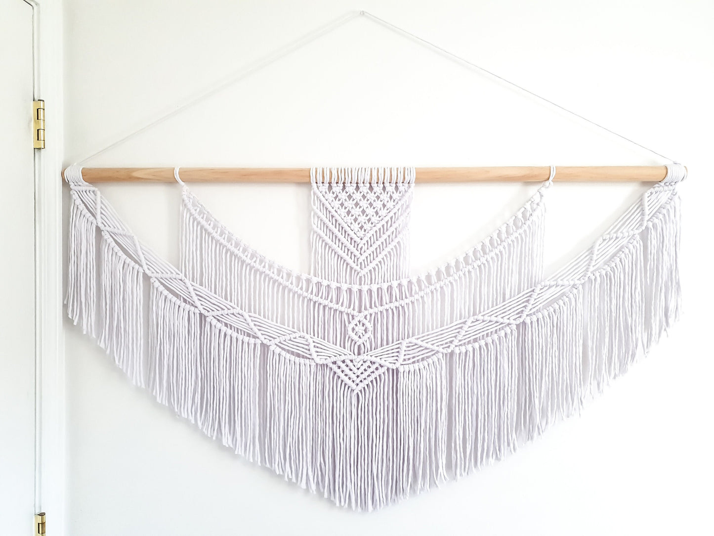 Handmade White Macrame Wall Hanging Five Size Options from 1 Foot Wide to 5 Feet Wide