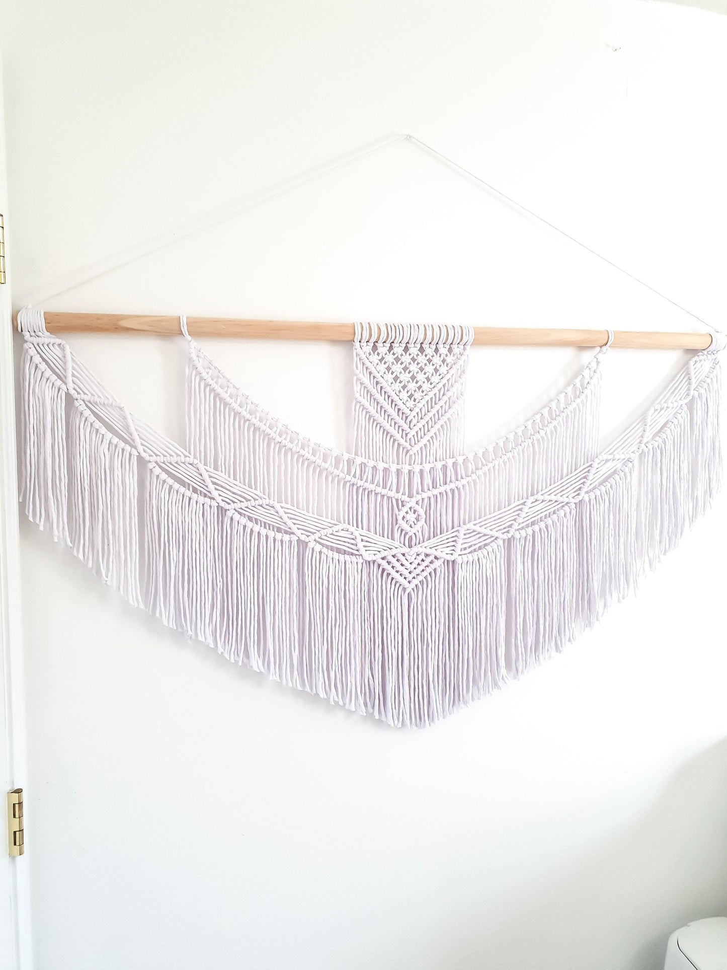 Handmade White Macrame Wall Hanging Five Size Options from 1 Foot Wide to 5 Feet Wide