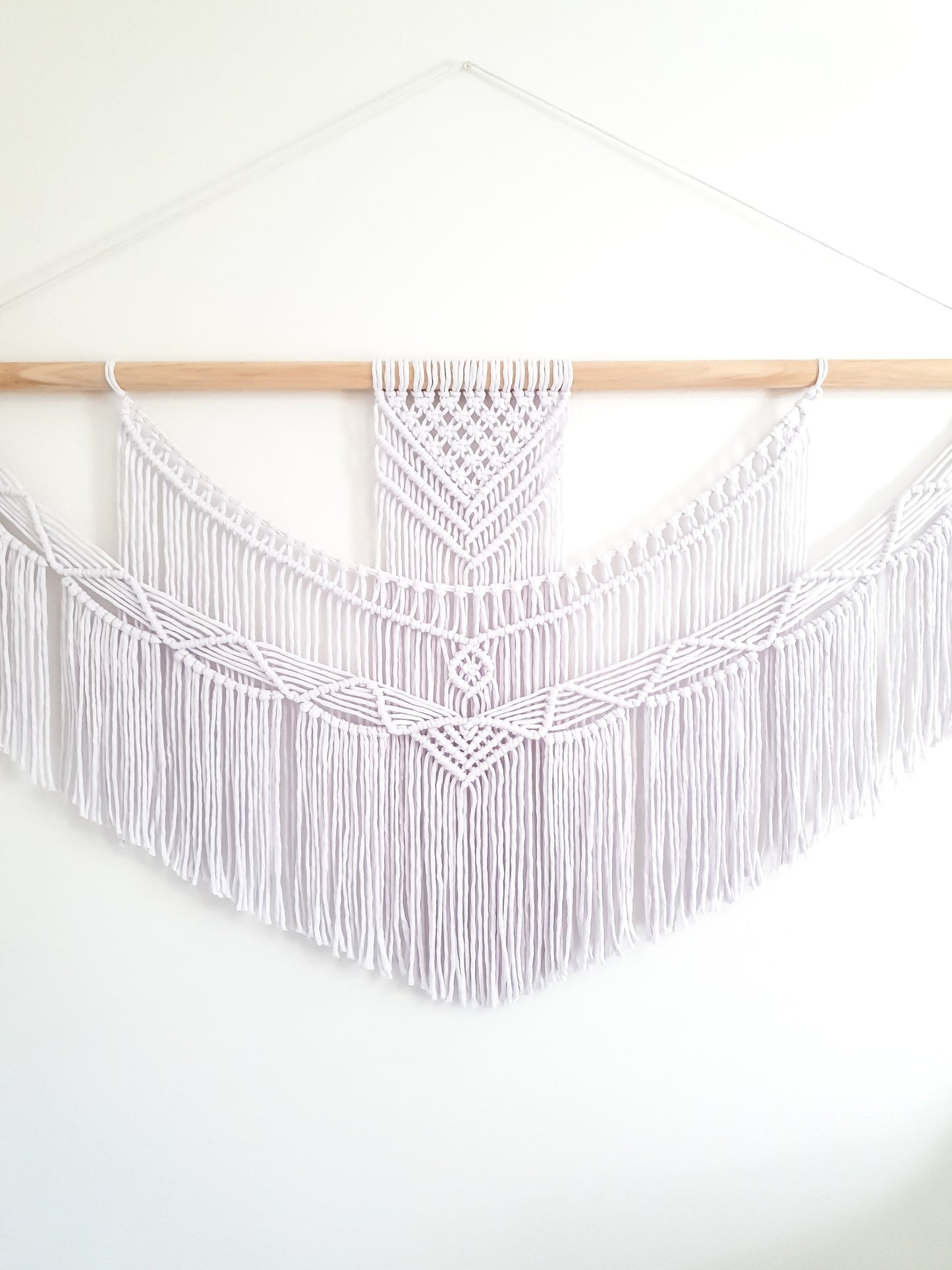 Handmade White Macrame Wall Hanging Five Size Options from 1 Foot Wide to 5 Feet Wide