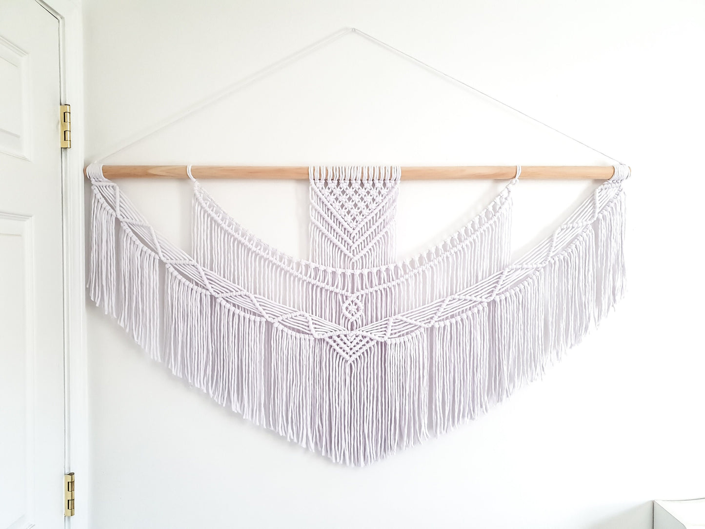 Handmade White Macrame Wall Hanging Five Size Options from 1 Foot Wide to 5 Feet Wide