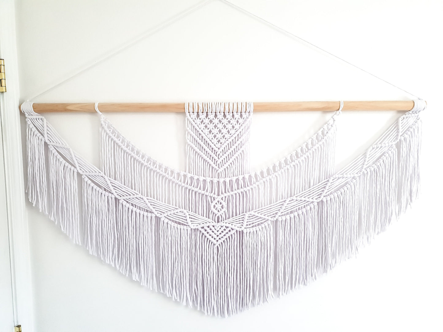 Handmade White Macrame Wall Hanging Five Size Options from 1 Foot Wide to 5 Feet Wide