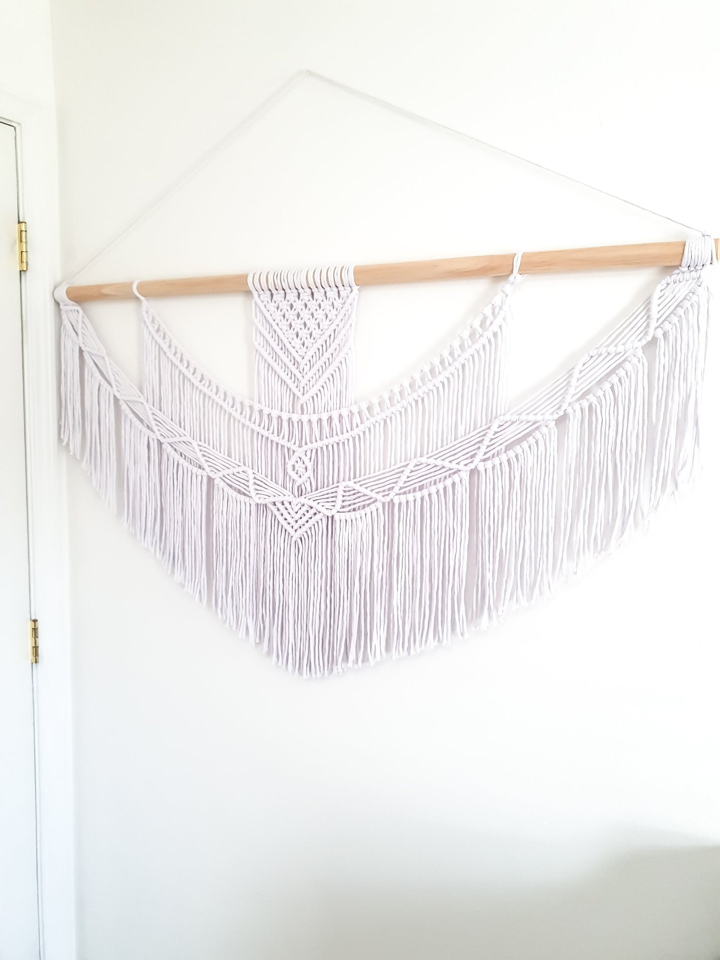 Handmade White Macrame Wall Hanging Five Size Options from 1 Foot Wide to 5 Feet Wide