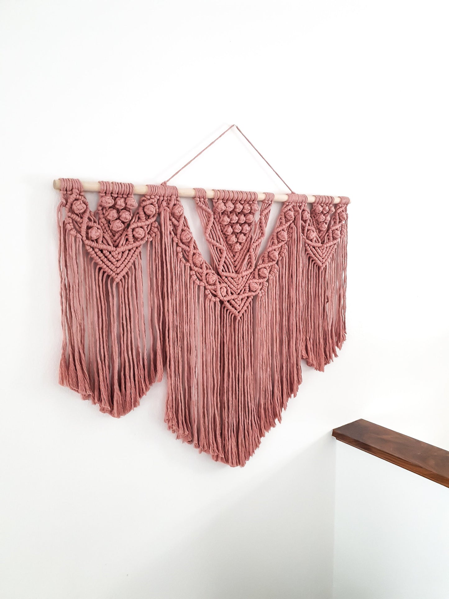 Extra Large Handmade Macrame Wall Hanging // Handmade in United States - Spokane, Washington // 3 Feet Wide, Dusty Pink Macrame
