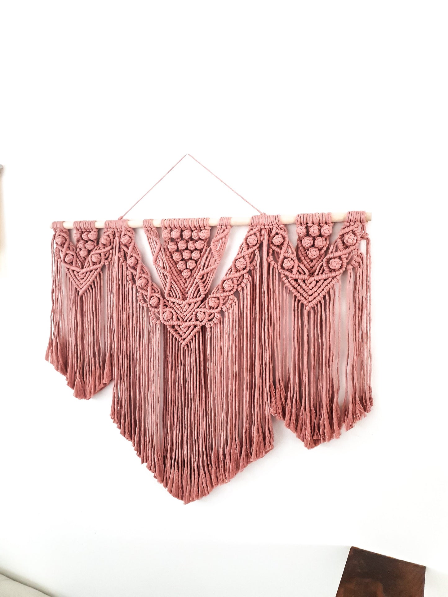 Extra Large Handmade Macrame Wall Hanging // Handmade in United States - Spokane, Washington // 3 Feet Wide, Dusty Pink Macrame