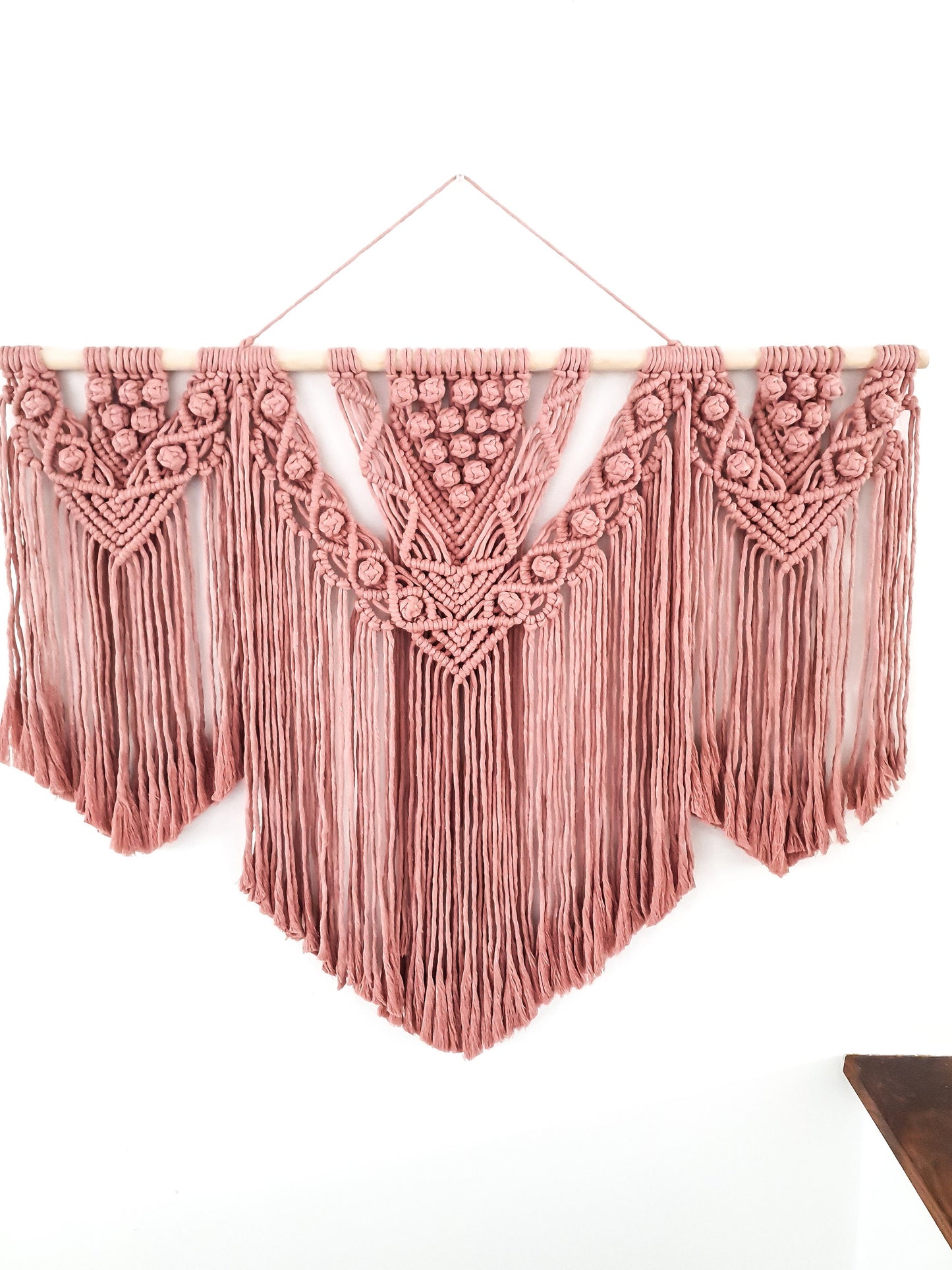 Extra Large Handmade Macrame Wall Hanging // Handmade in United States - Spokane, Washington // 3 Feet Wide, Dusty Pink Macrame