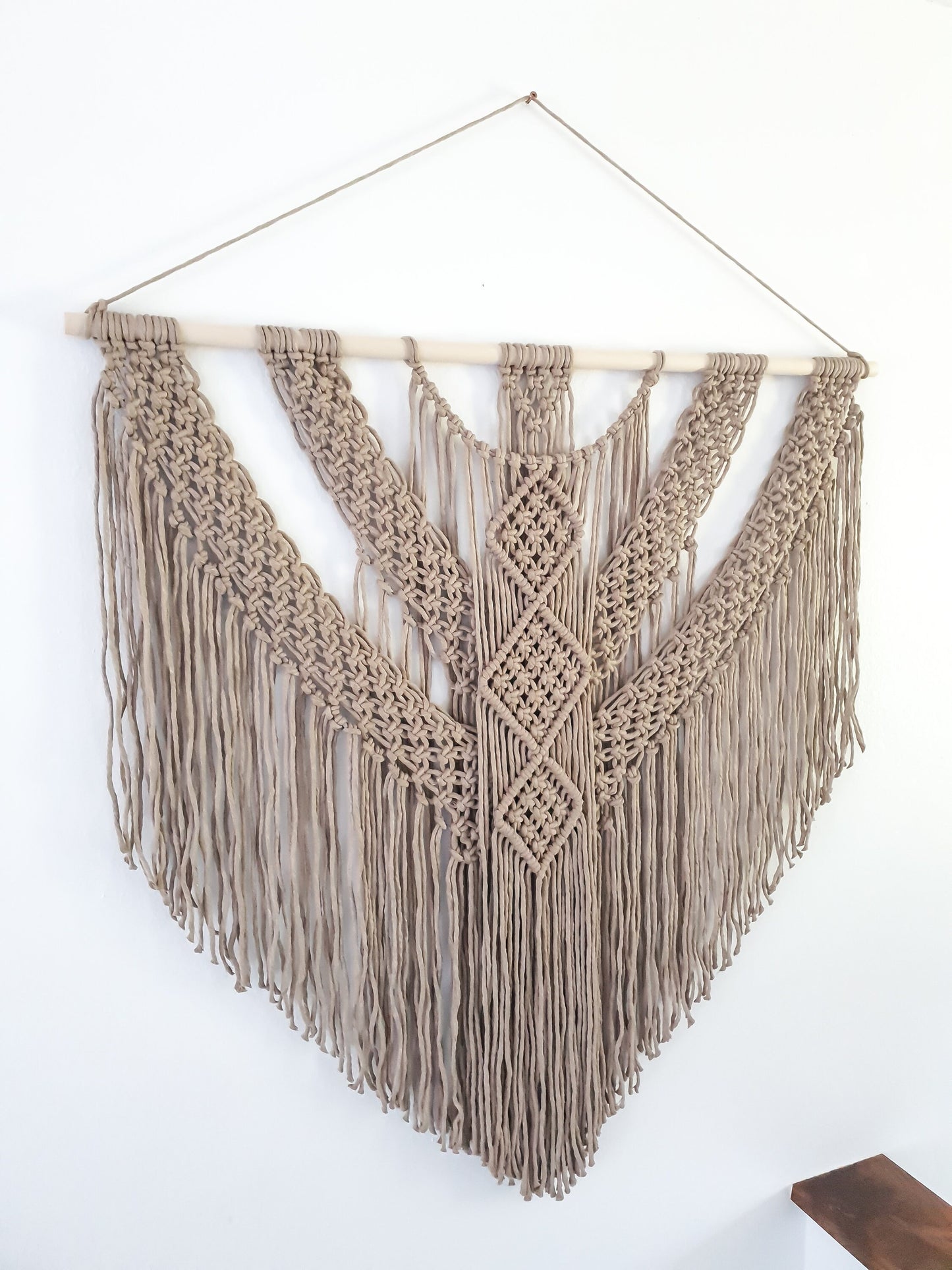 Extra Large Handmade Macrame Wall Hanging // Handmade in United States // 3 Feet Wide and 3 Feet Long // Light Brown Macrame