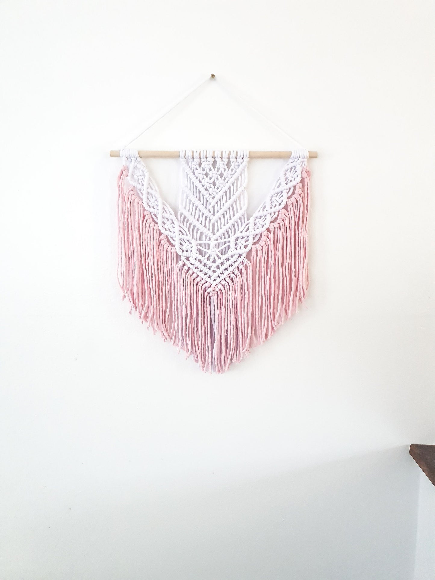 Handmade Pink and White Macrame Wall Hanging, Two Options: Cotton Rope and Yarn