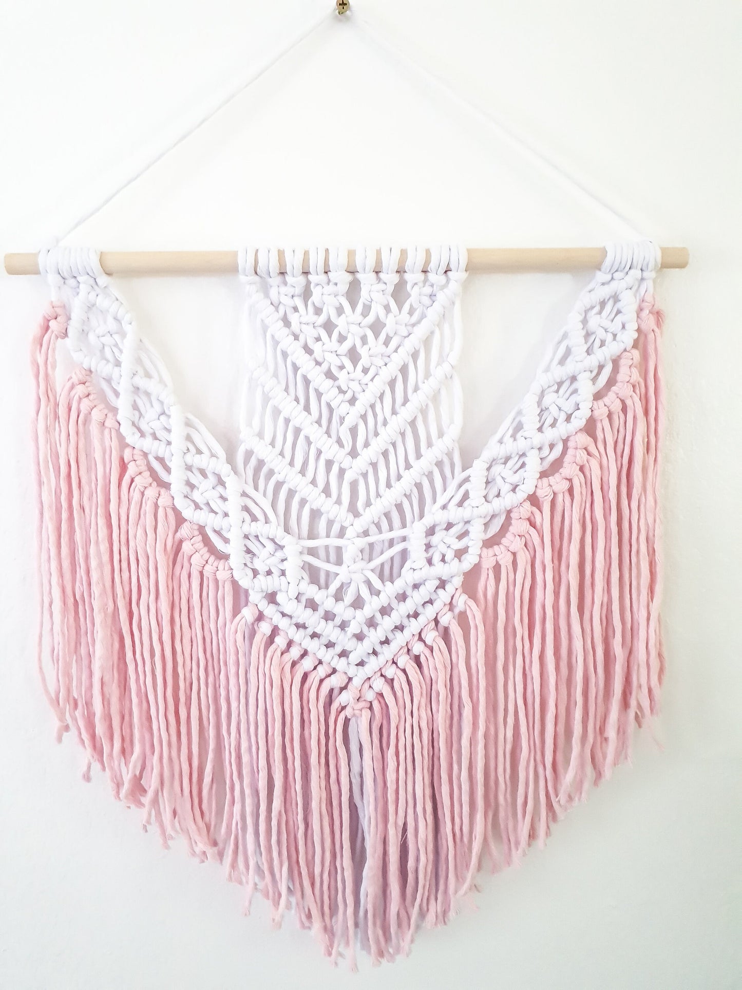 Handmade Pink and White Macrame Wall Hanging, Two Options: Cotton Rope and Yarn