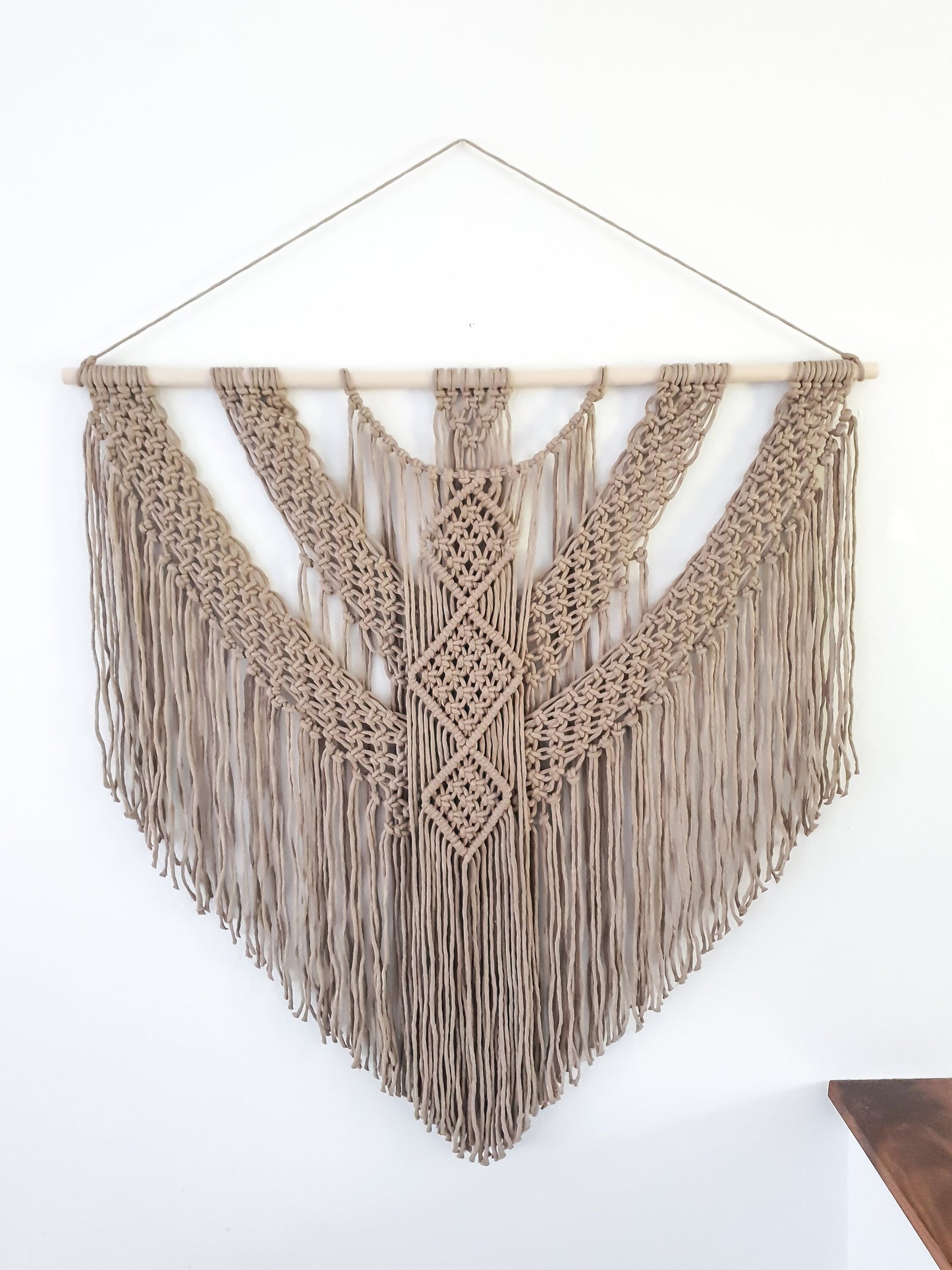 Extra Large Handmade Macrame Wall Hanging // Handmade in United States // 3 Feet Wide and 3 Feet Long // Light Brown Macrame