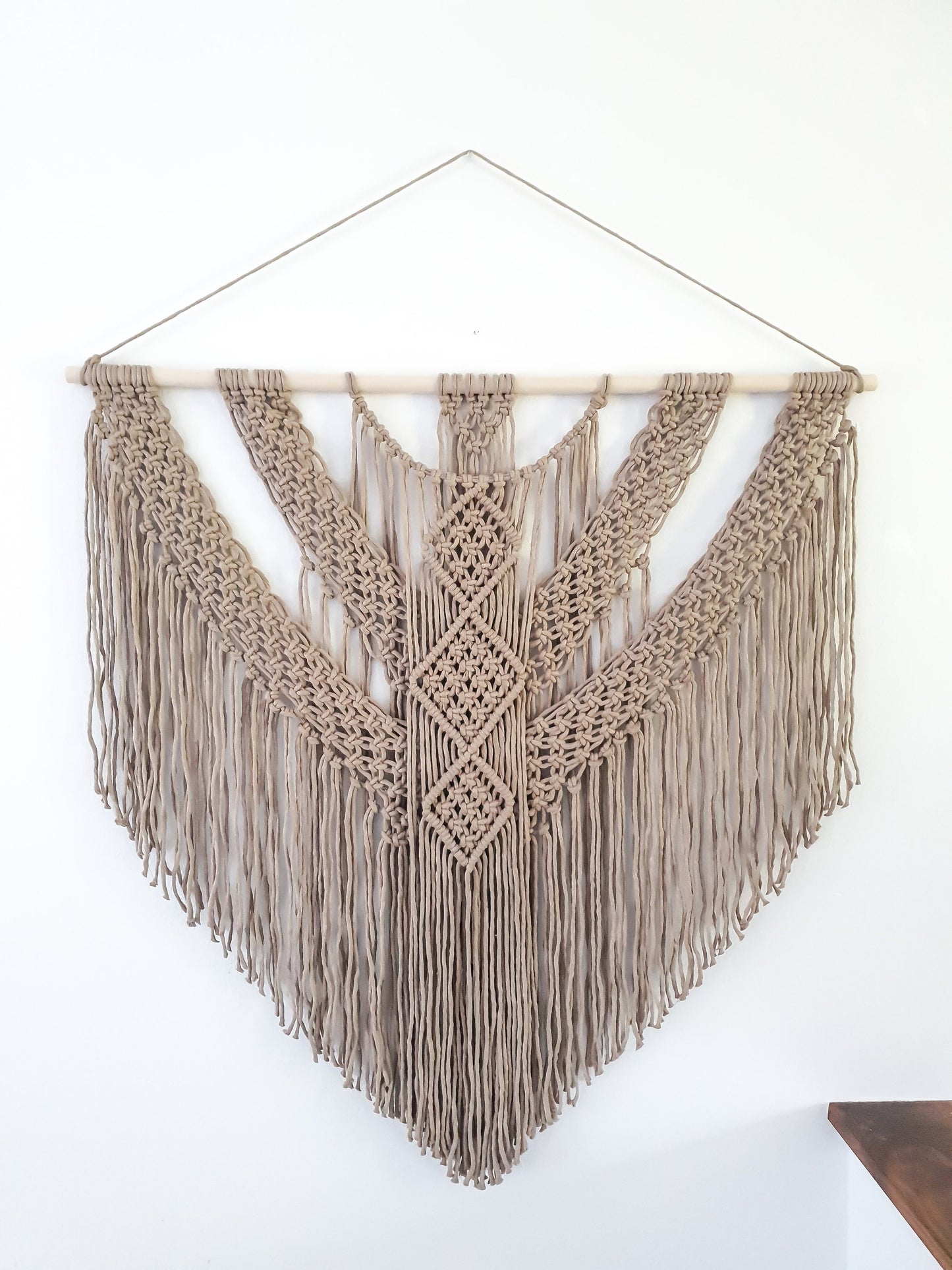 Extra Large Handmade Macrame Wall Hanging // Handmade in United States // 3 Feet Wide and 3 Feet Long // Light Brown Macrame
