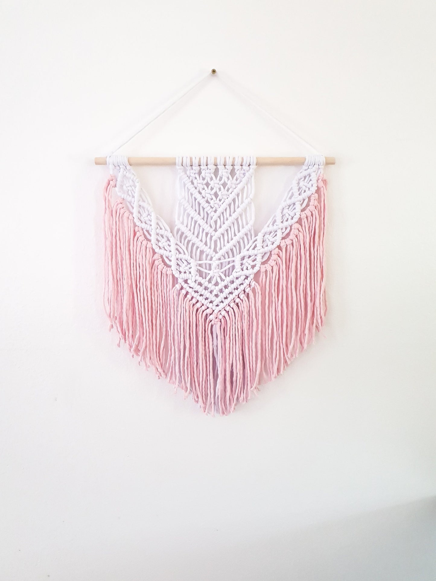 Handmade Pink and White Macrame Wall Hanging, Two Options: Cotton Rope and Yarn