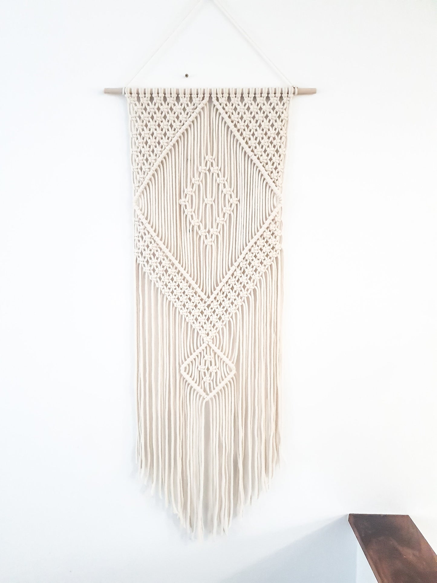Handmade Beige Macrame Wall Hanging, Bohemian Decor, Narrow and Long, Wall Decor, Woven Wall Hanging