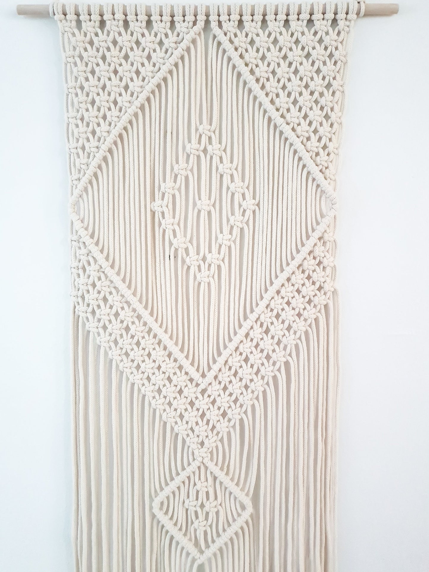 Handmade Beige Macrame Wall Hanging, Bohemian Decor, Narrow and Long, Wall Decor, Woven Wall Hanging