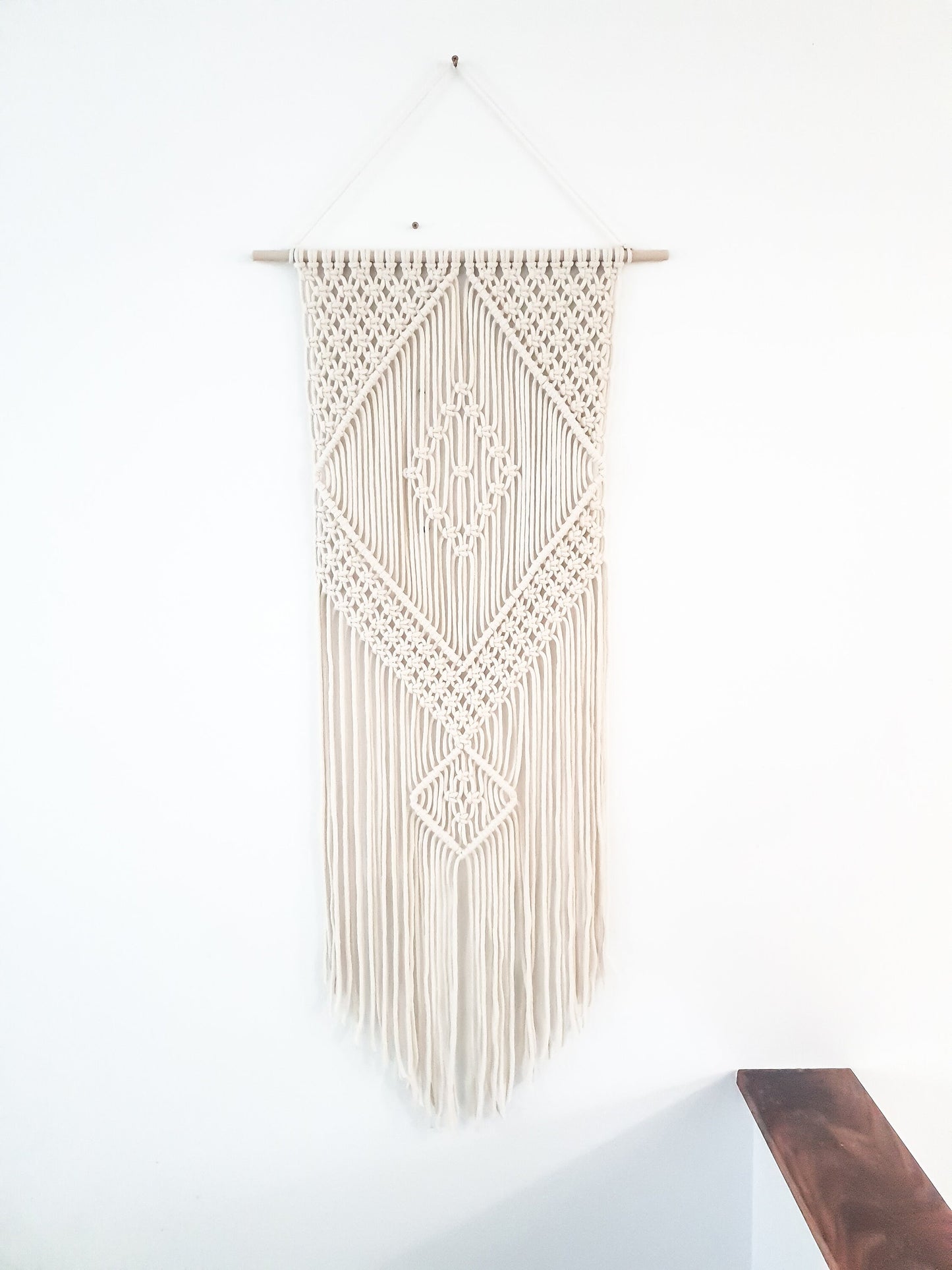 Handmade Beige Macrame Wall Hanging, Bohemian Decor, Narrow and Long, Wall Decor, Woven Wall Hanging