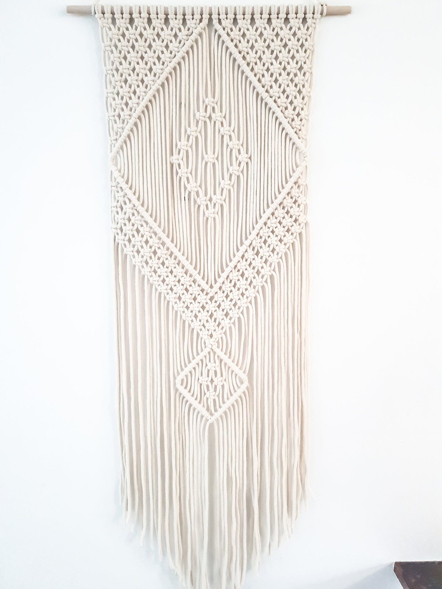 Handmade Beige Macrame Wall Hanging, Bohemian Decor, Narrow and Long, Wall Decor, Woven Wall Hanging
