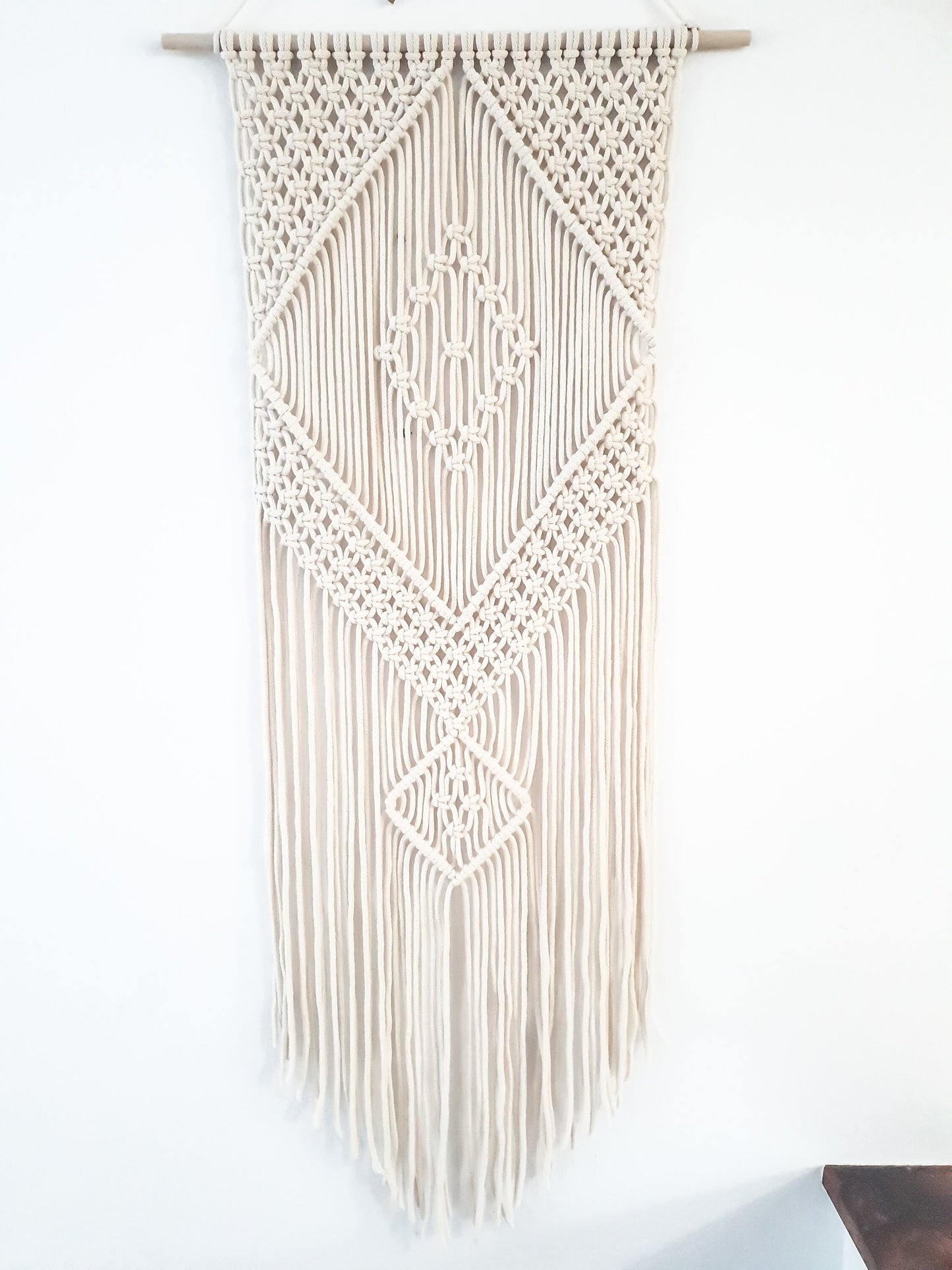 Handmade Beige Macrame Wall Hanging, Bohemian Decor, Narrow and Long, Wall Decor, Woven Wall Hanging