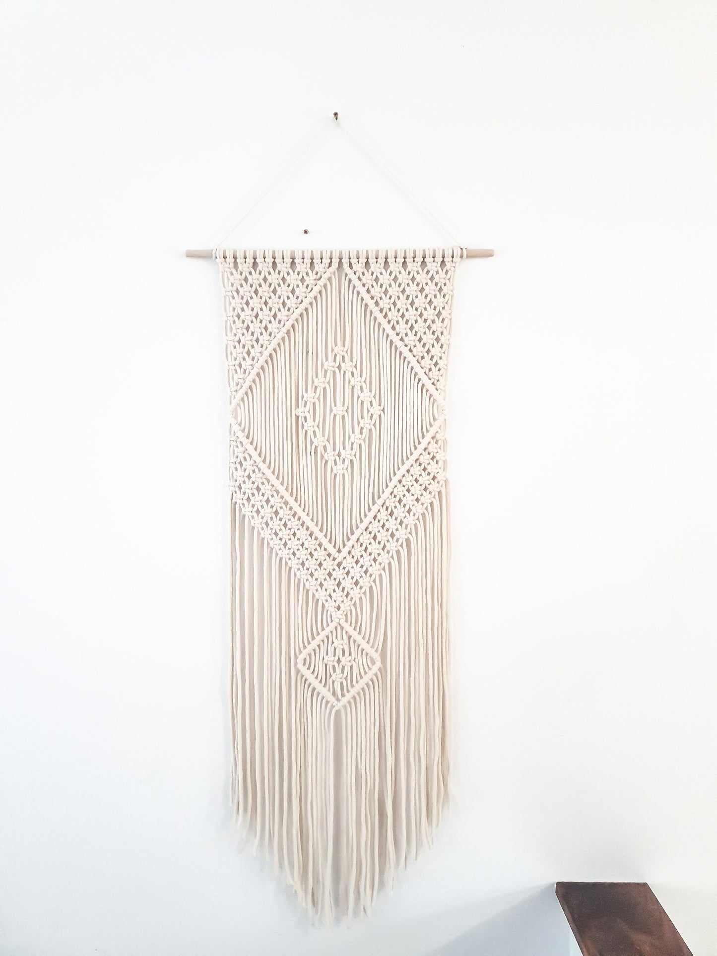 Handmade Beige Macrame Wall Hanging, Bohemian Decor, Narrow and Long, Wall Decor, Woven Wall Hanging