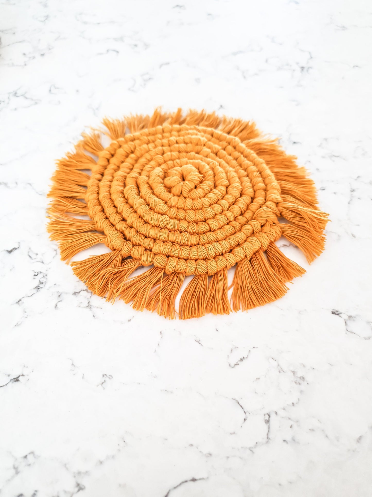 Macrame Coaster, Mustard Yellow Coaster, Boho Coaster, Boho Kitchen Accessories
