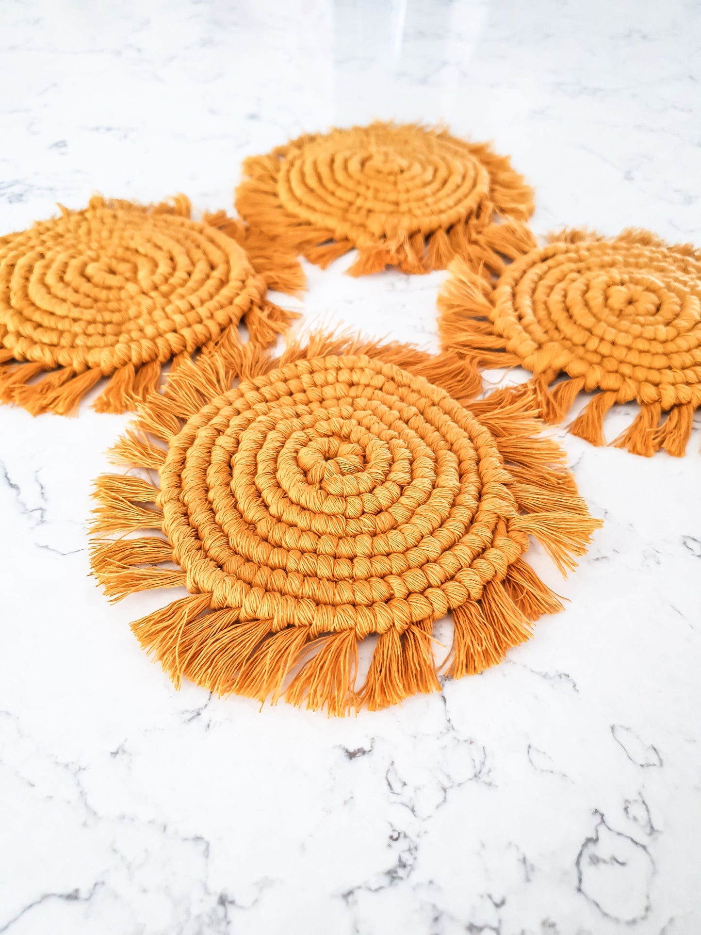 Macrame Coaster, Mustard Yellow Coaster, Boho Coaster, Boho Kitchen Accessories