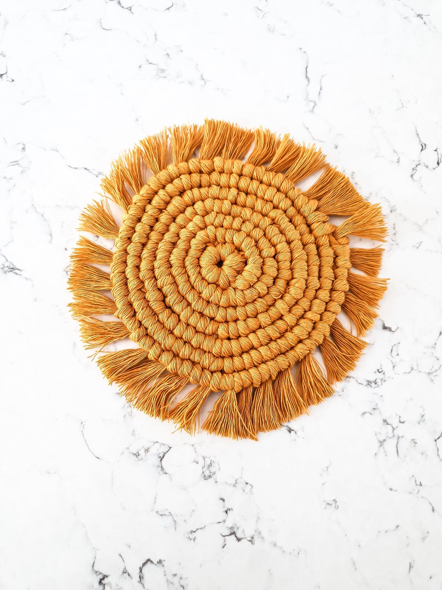 Macrame Coaster, Mustard Yellow Coaster, Boho Coaster, Boho Kitchen Accessories