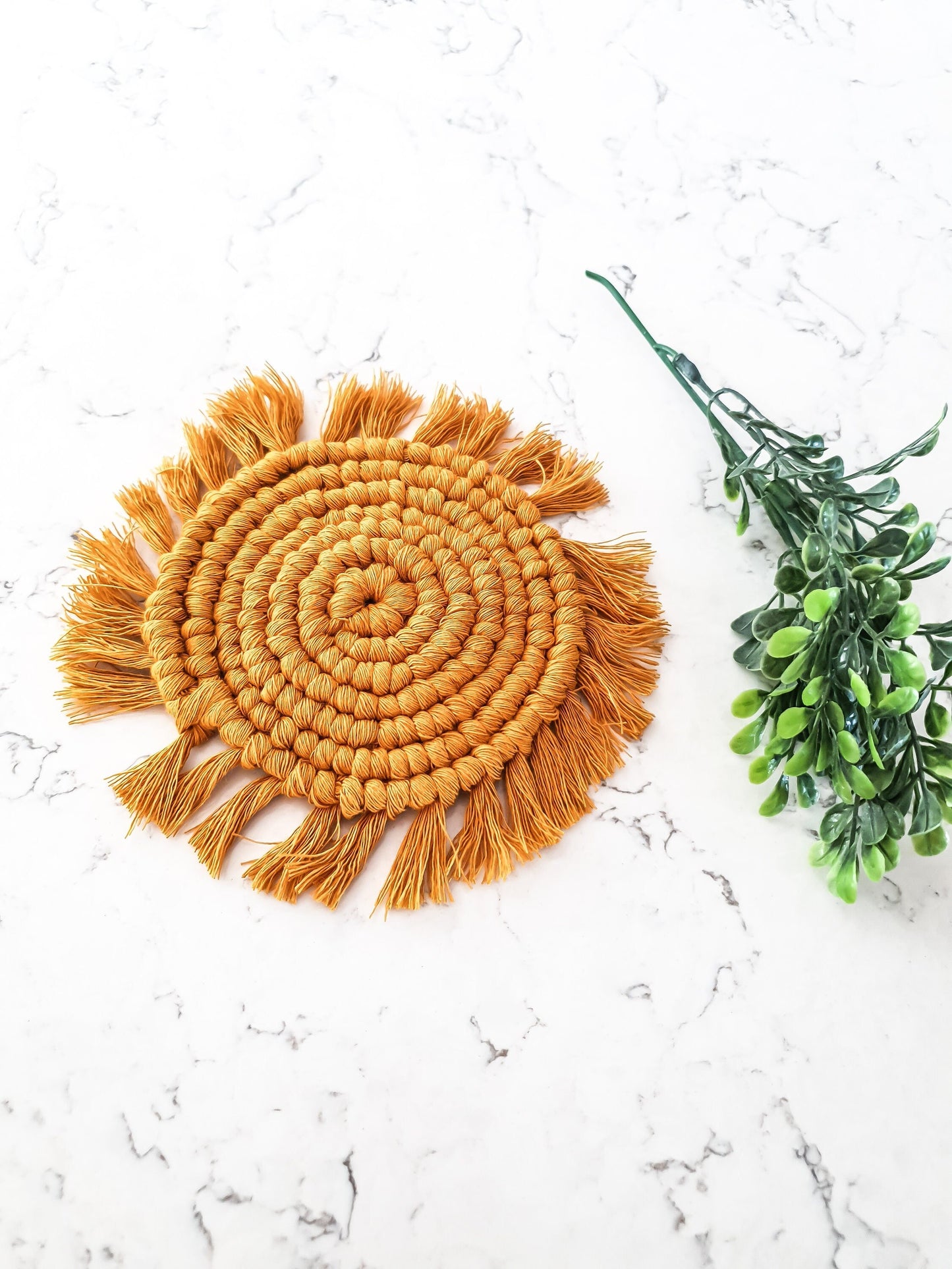 Macrame Coaster, Mustard Yellow Coaster, Boho Coaster, Boho Kitchen Accessories