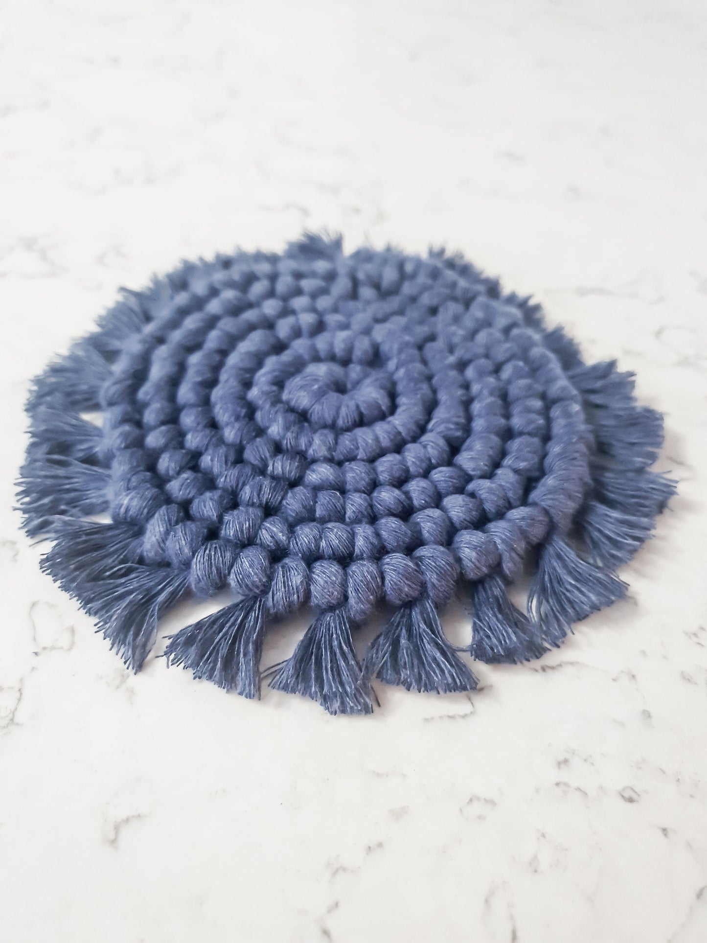 Macrame Coaster, Navy Blue Coaster, Boho Coaster, Boho Kitchen Accessories