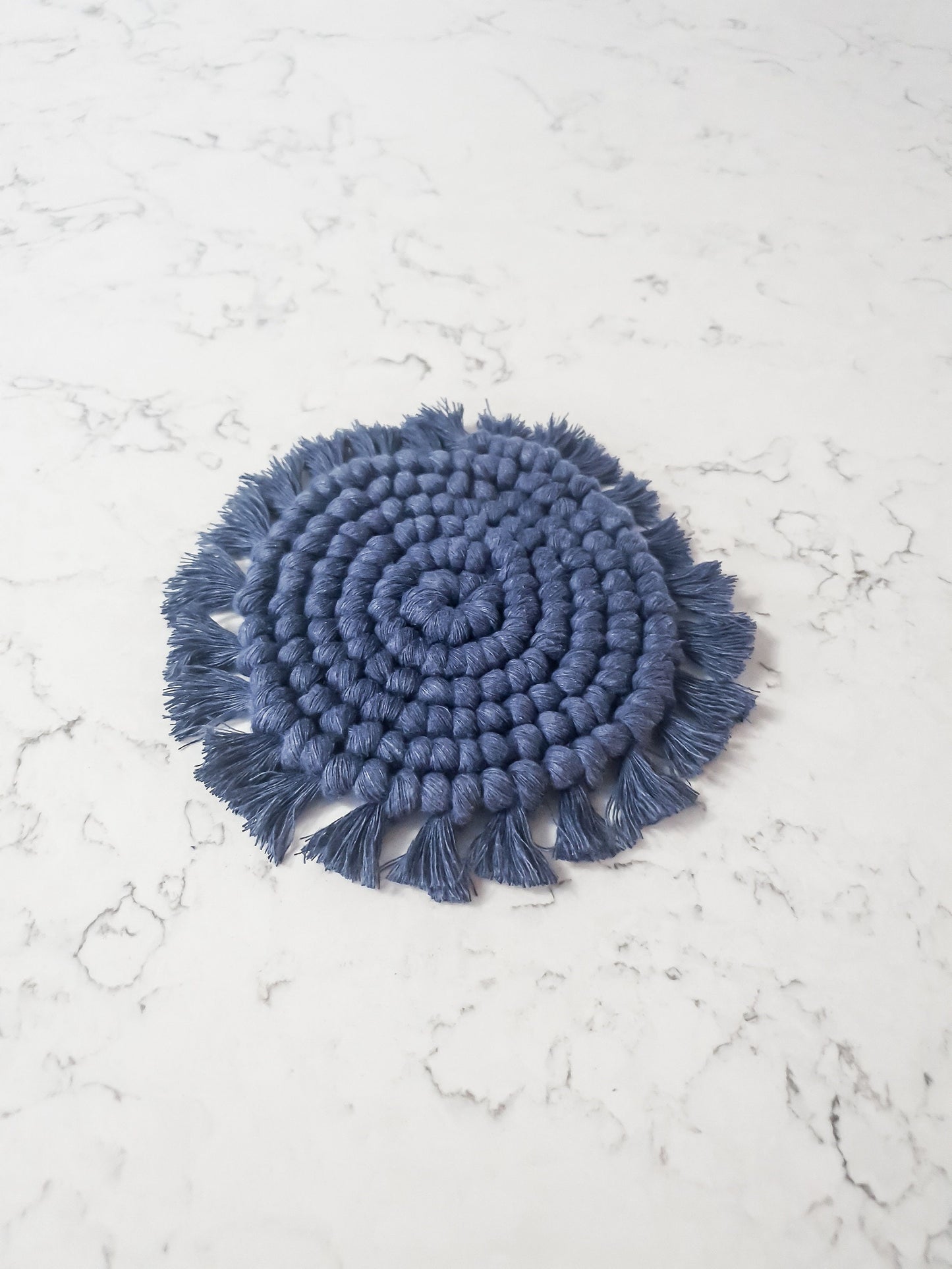 Macrame Coaster, Navy Blue Coaster, Boho Coaster, Boho Kitchen Accessories