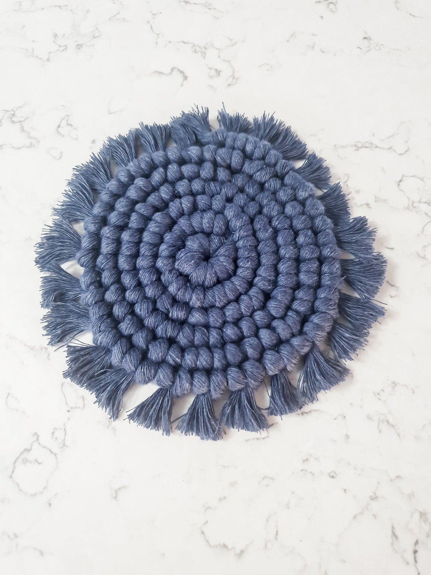 Macrame Coaster, Navy Blue Coaster, Boho Coaster, Boho Kitchen Accessories