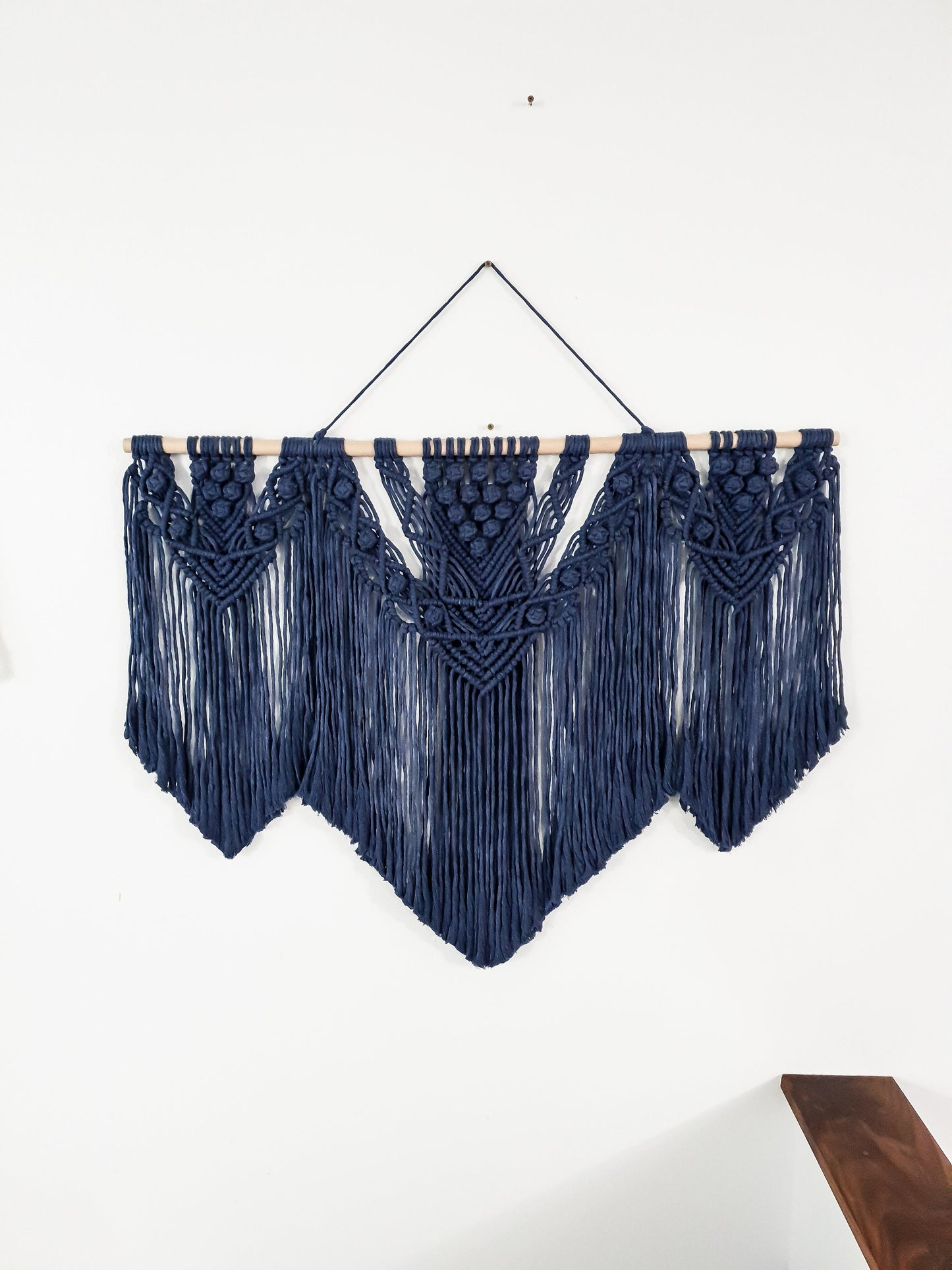 Extra Large Handmade Macrame Wall Hanging // Handmade in United States // 3 Feet Wide, Navy Blue Macrame