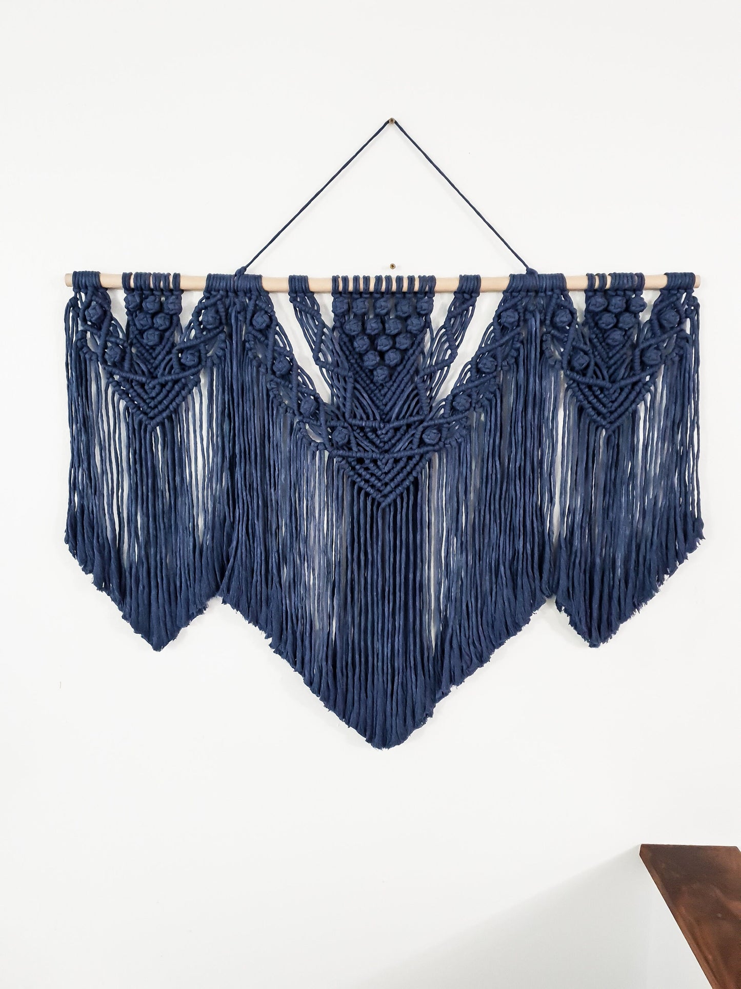 Extra Large Handmade Macrame Wall Hanging // Handmade in United States // 3 Feet Wide, Navy Blue Macrame
