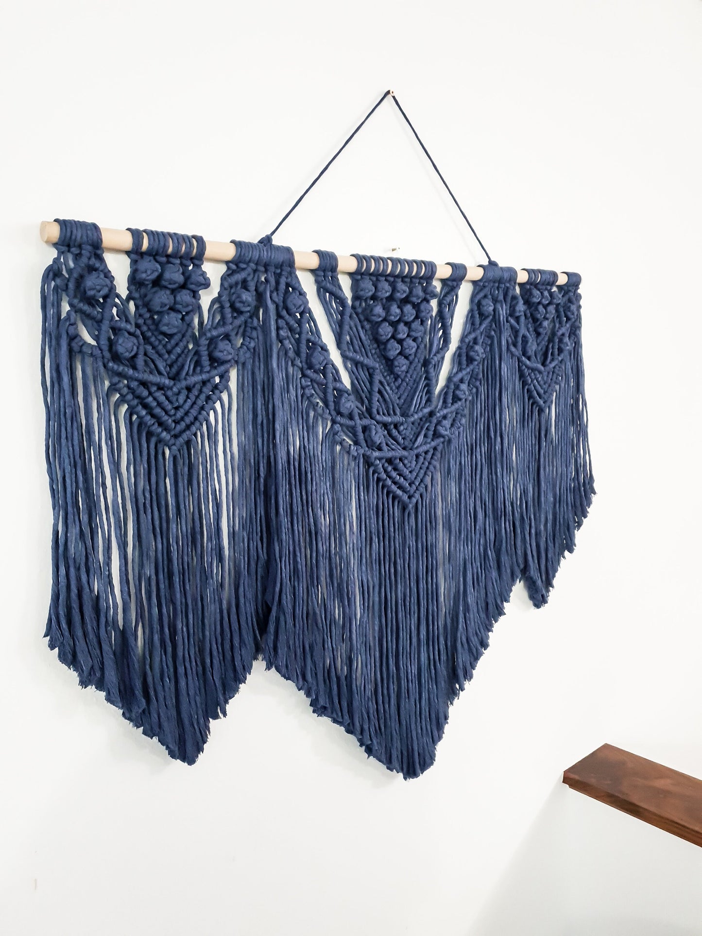Extra Large Handmade Macrame Wall Hanging // Handmade in United States // 3 Feet Wide, Navy Blue Macrame