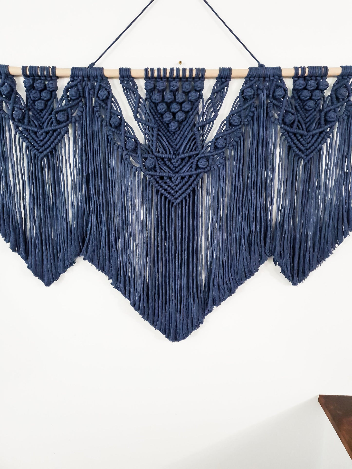 Extra Large Handmade Macrame Wall Hanging // Handmade in United States // 3 Feet Wide, Navy Blue Macrame