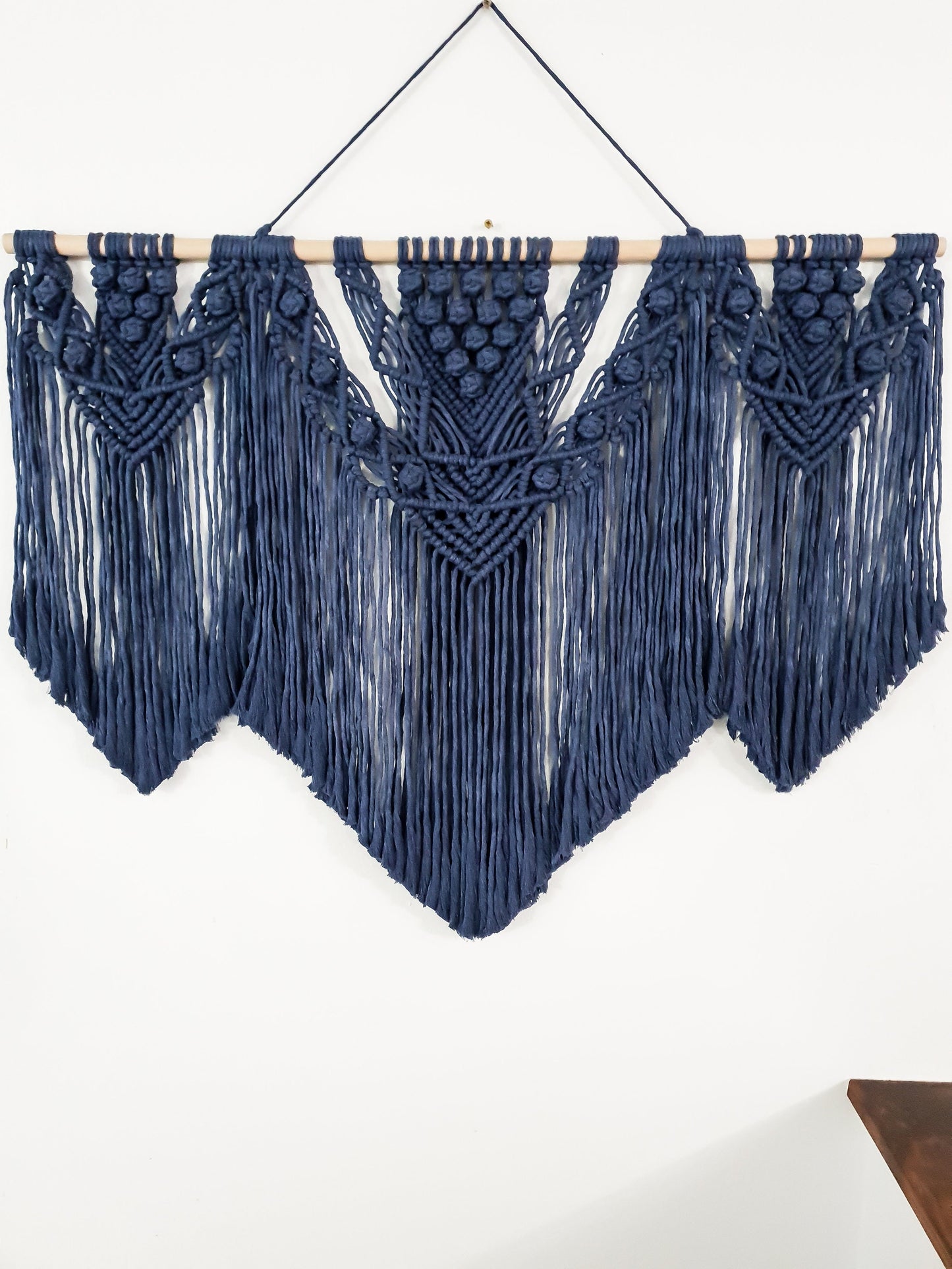 Extra Large Handmade Macrame Wall Hanging // Handmade in United States // 3 Feet Wide, Navy Blue Macrame