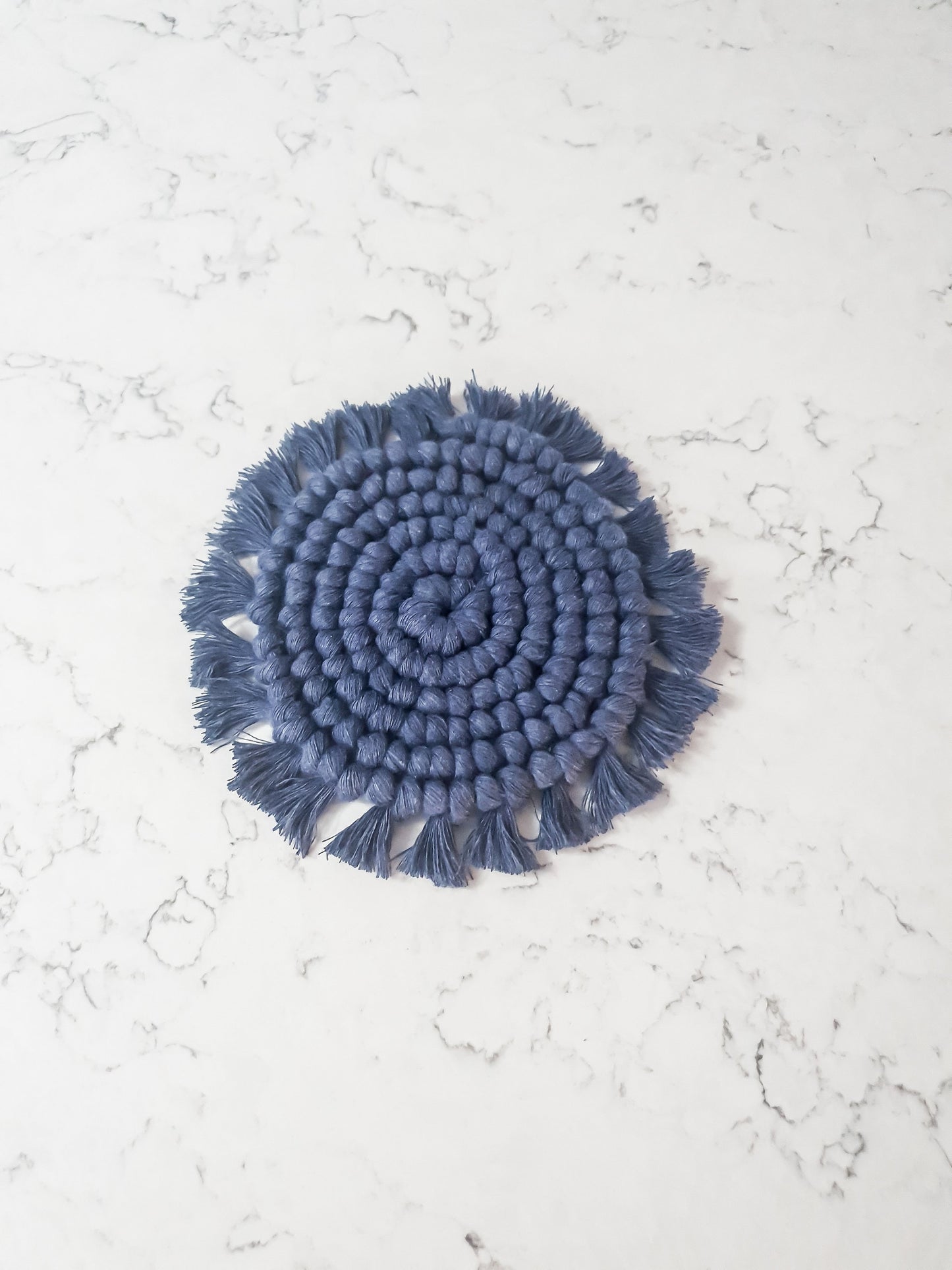 Macrame Coaster, Navy Blue Coaster, Boho Coaster, Boho Kitchen Accessories