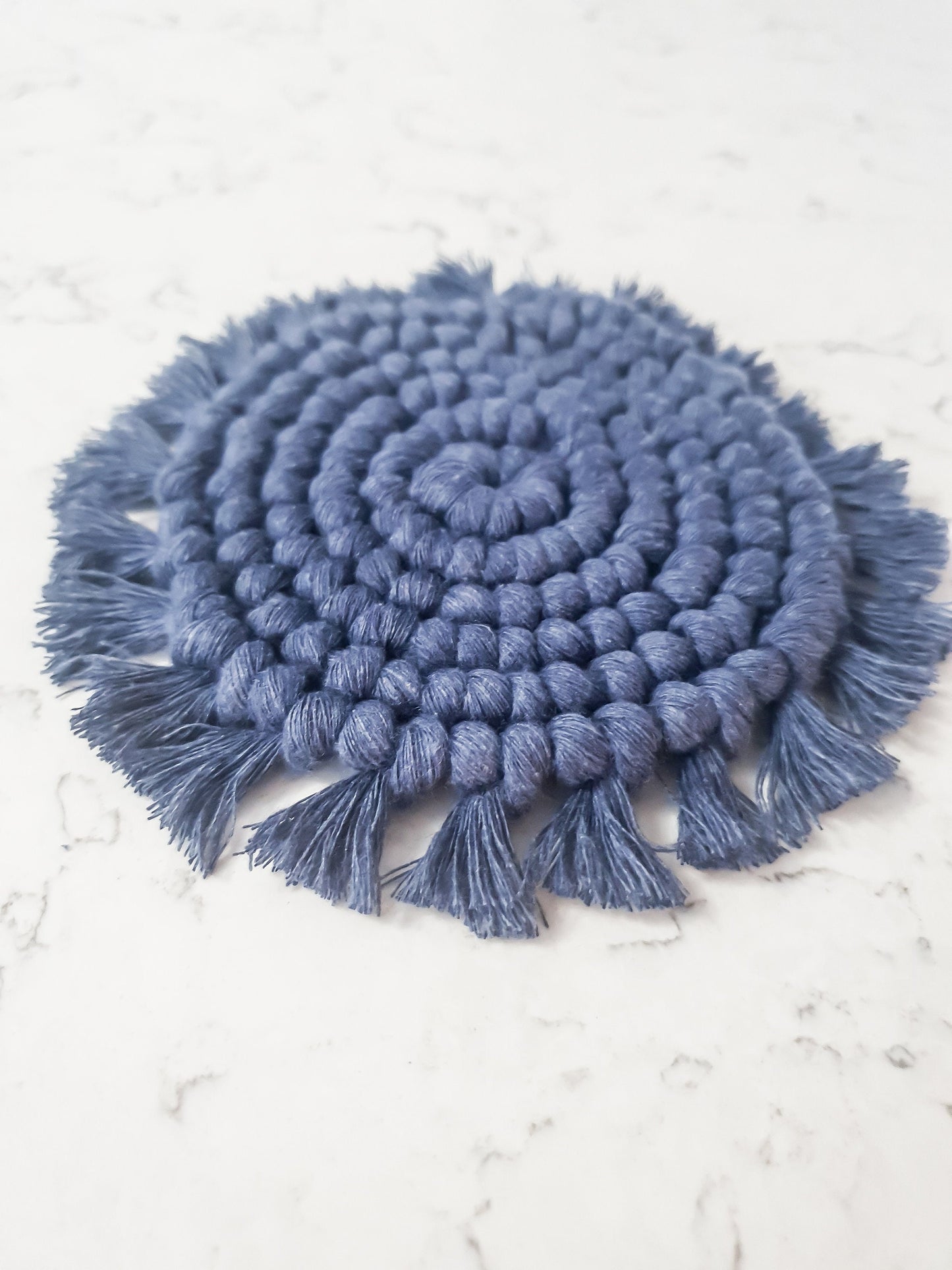 Macrame Coaster, Navy Blue Coaster, Boho Coaster, Boho Kitchen Accessories