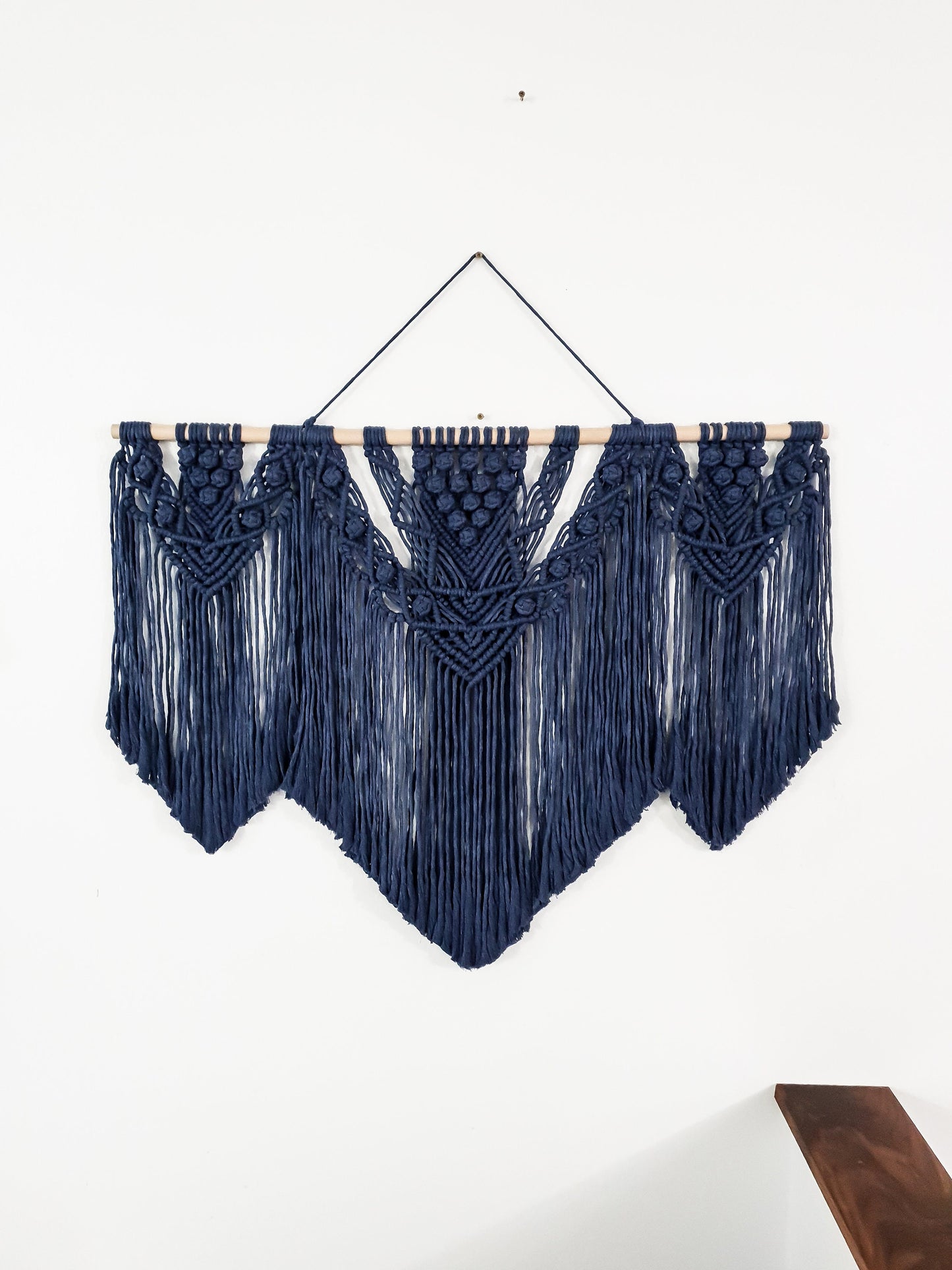 Extra Large Handmade Macrame Wall Hanging // Handmade in United States // 3 Feet Wide, Navy Blue Macrame