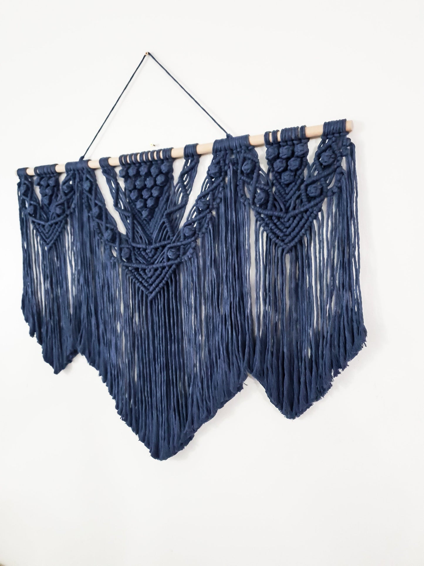 Extra Large Handmade Macrame Wall Hanging // Handmade in United States // 3 Feet Wide, Navy Blue Macrame
