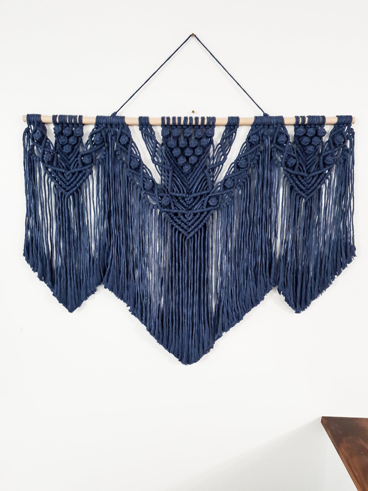 Extra Large Handmade Macrame Wall Hanging // Handmade in United States // 3 Feet Wide, Navy Blue Macrame