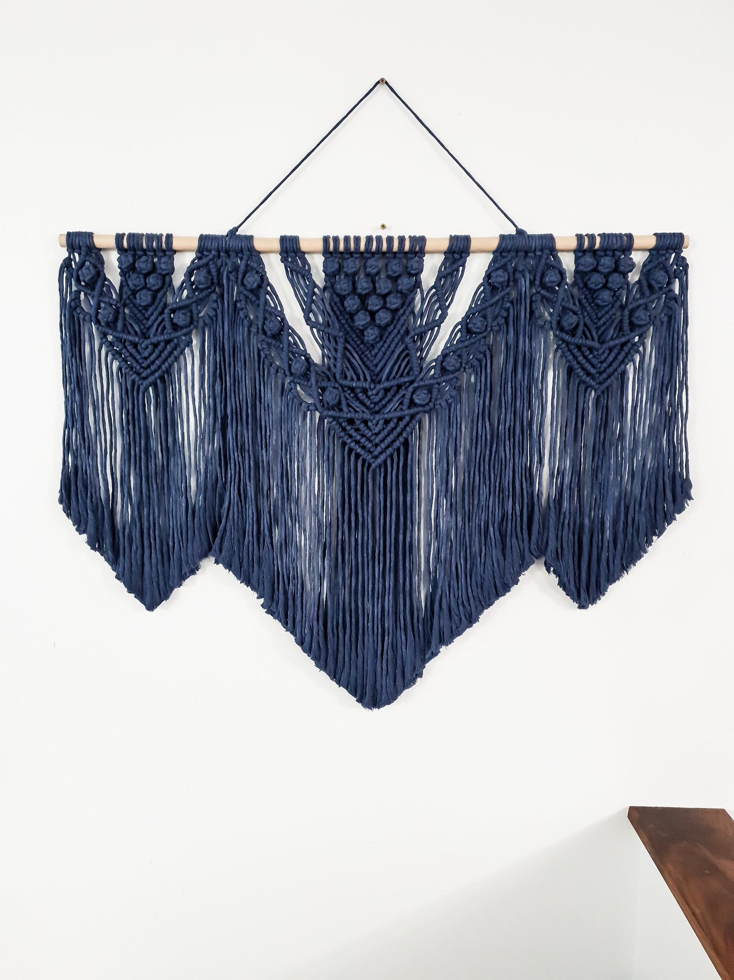 Extra Large Handmade Macrame Wall Hanging // Handmade in United States // 3 Feet Wide, Navy Blue Macrame