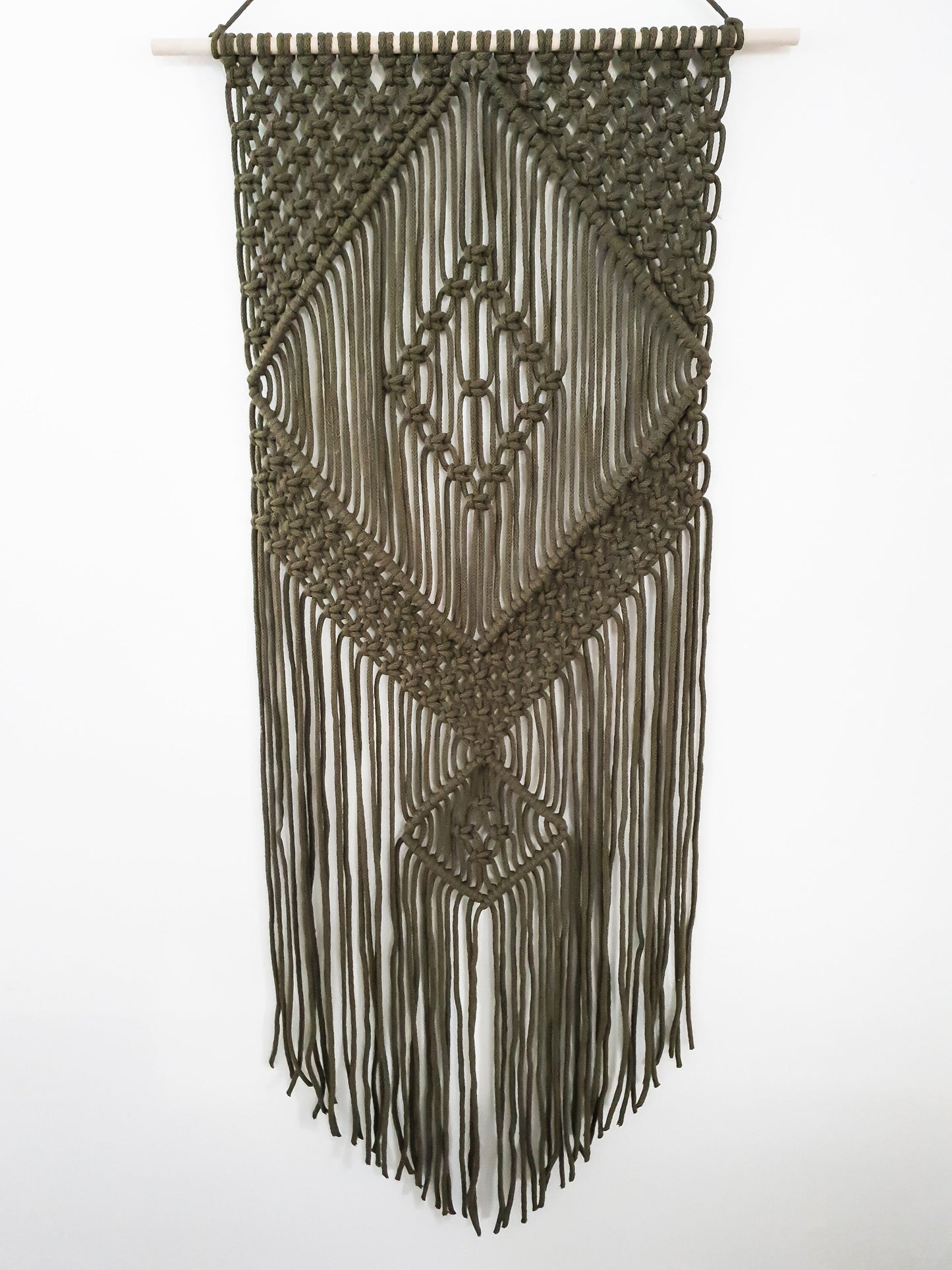 Handmade Army Green Macrame Wall Hanging, Bohemian Decor, Narrow and Long, Wall Decor, Woven Wall Hanging