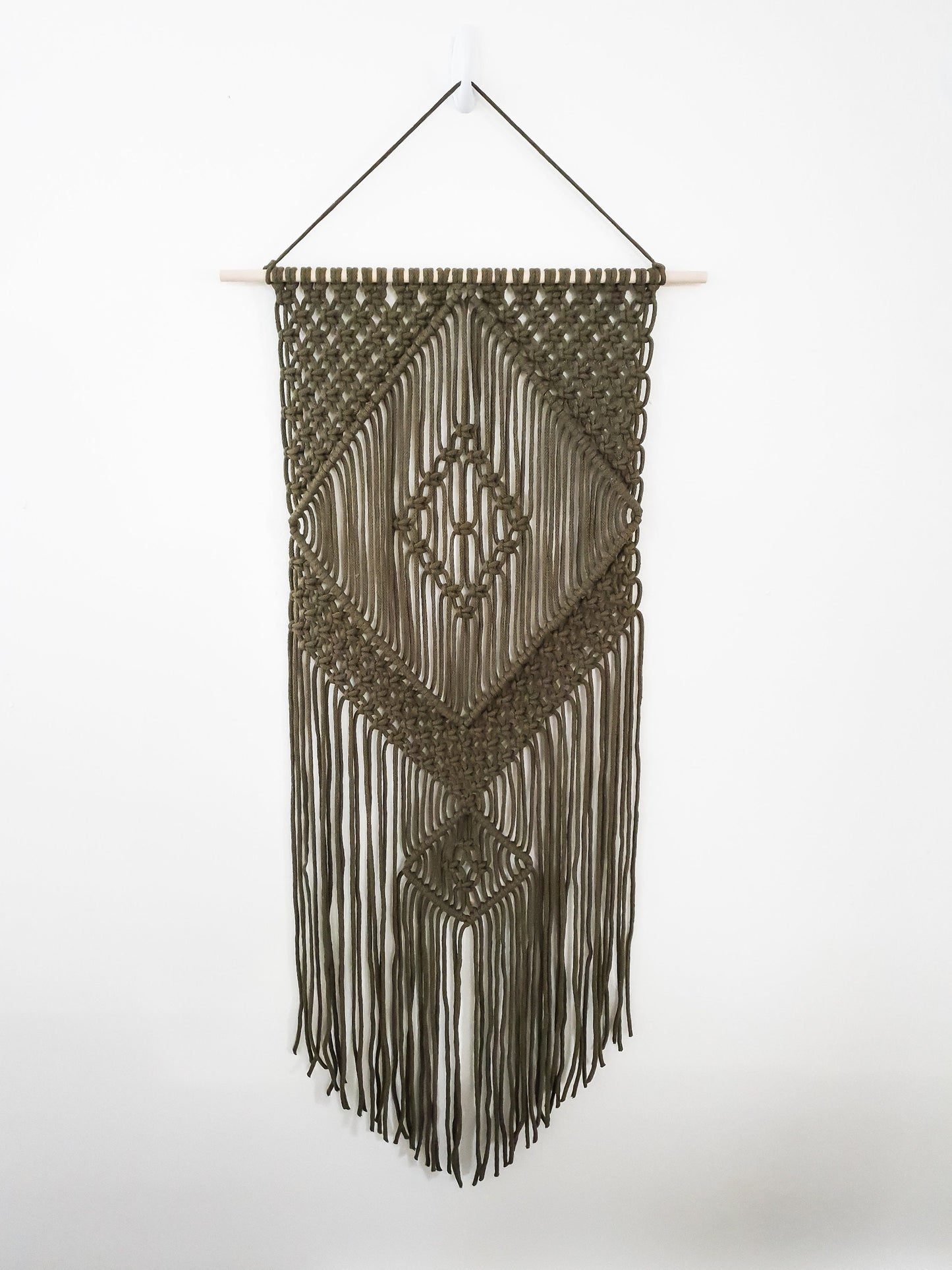 Handmade Army Green Macrame Wall Hanging, Bohemian Decor, Narrow and Long, Wall Decor, Woven Wall Hanging