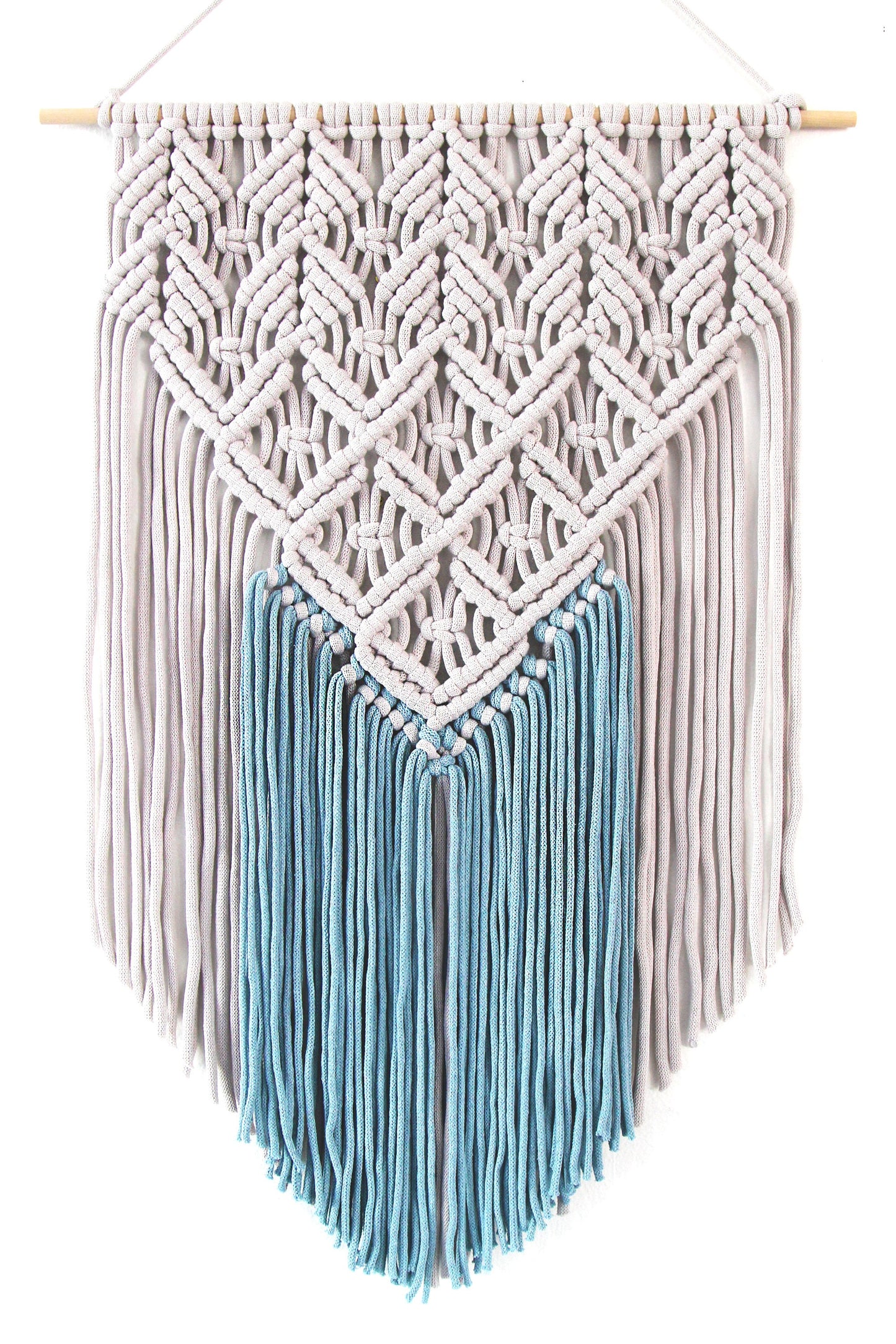 Handmade Light Gray and Blue Macrame Wall Hanging