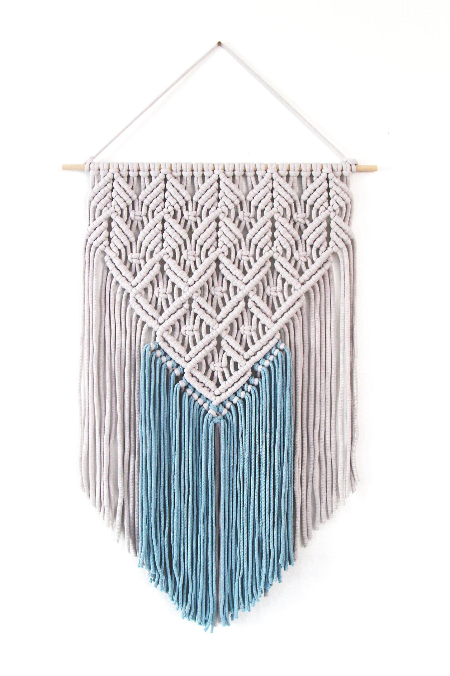 Handmade Light Gray and Blue Macrame Wall Hanging