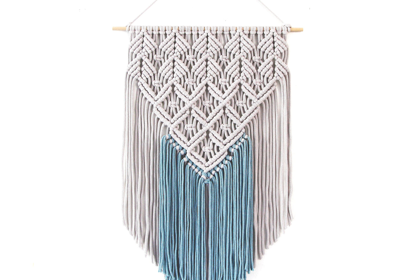 Handmade Light Gray and Blue Macrame Wall Hanging